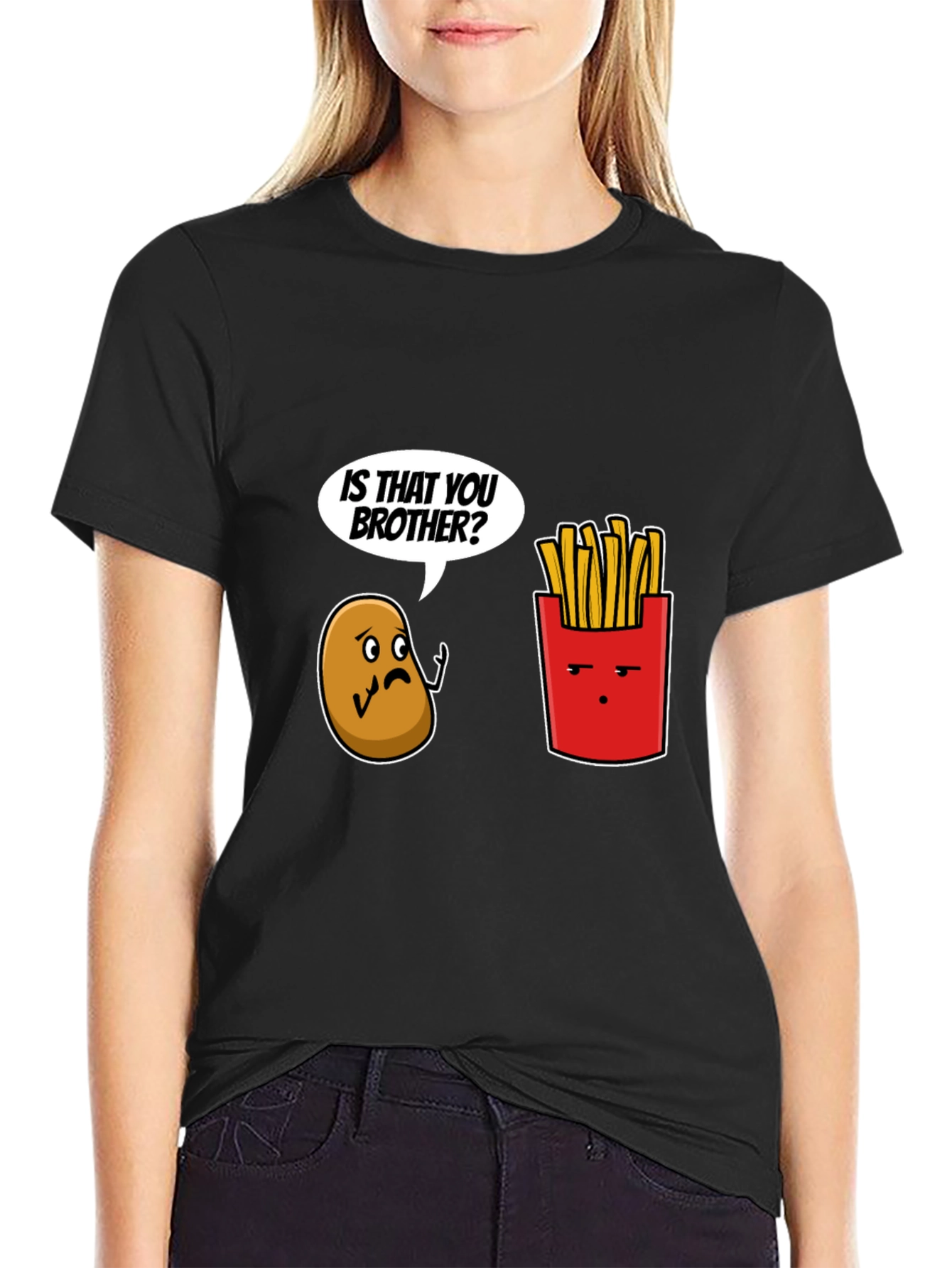 Black Funny Is That You Brother Potato & Fries Graphic Tee view 2