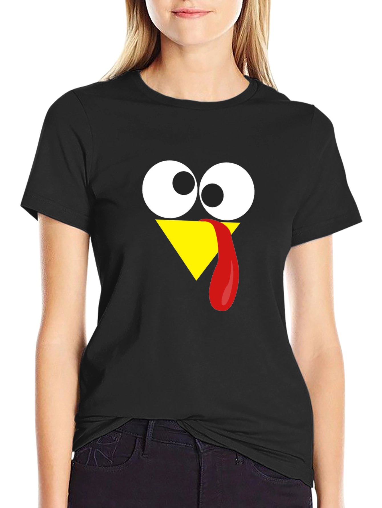 Black Funny Turkey Face Thanksgiving T-Shirt view 2