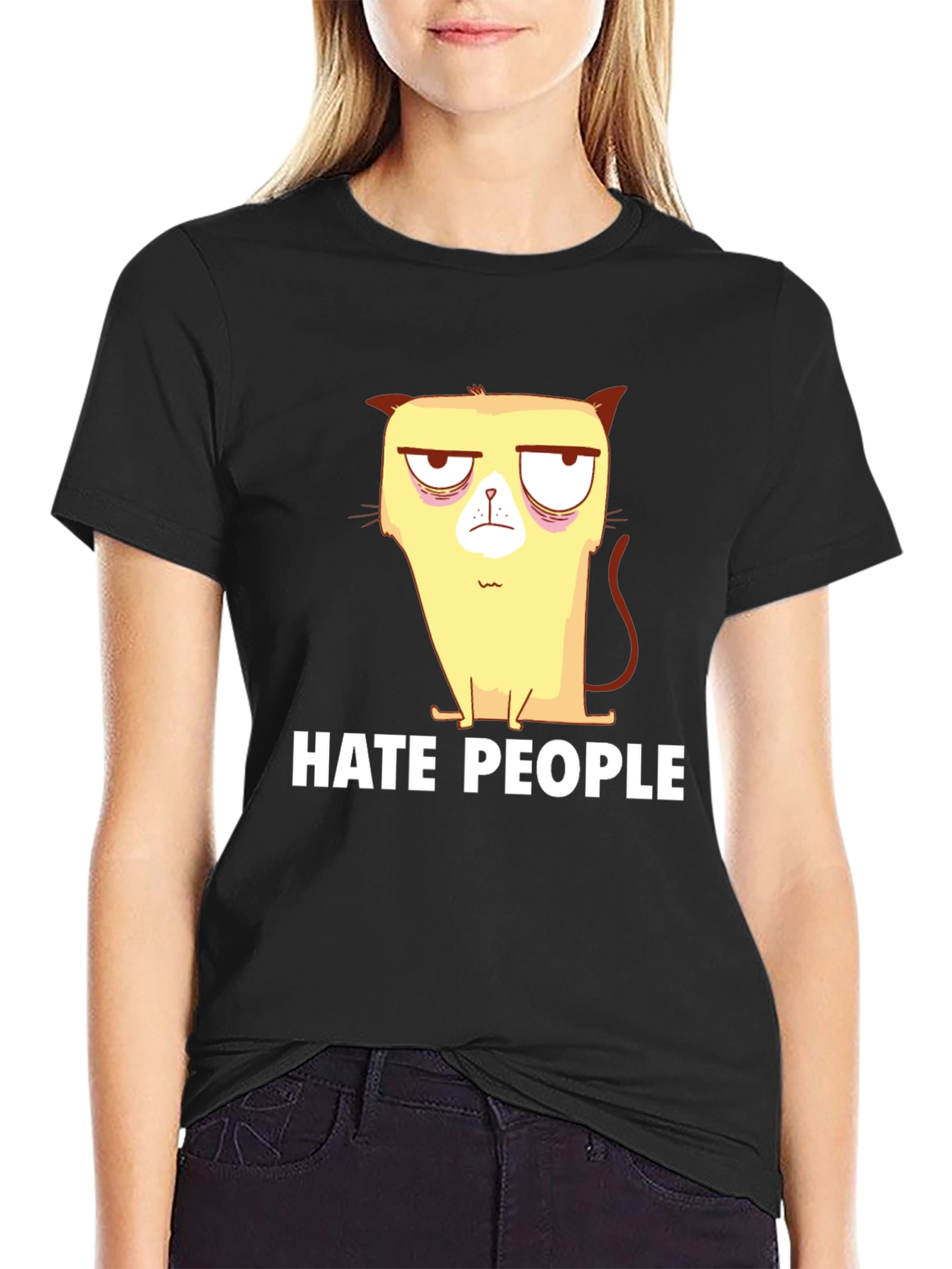 Black Grumpy Cat Hate People Black T-Shirt view 2