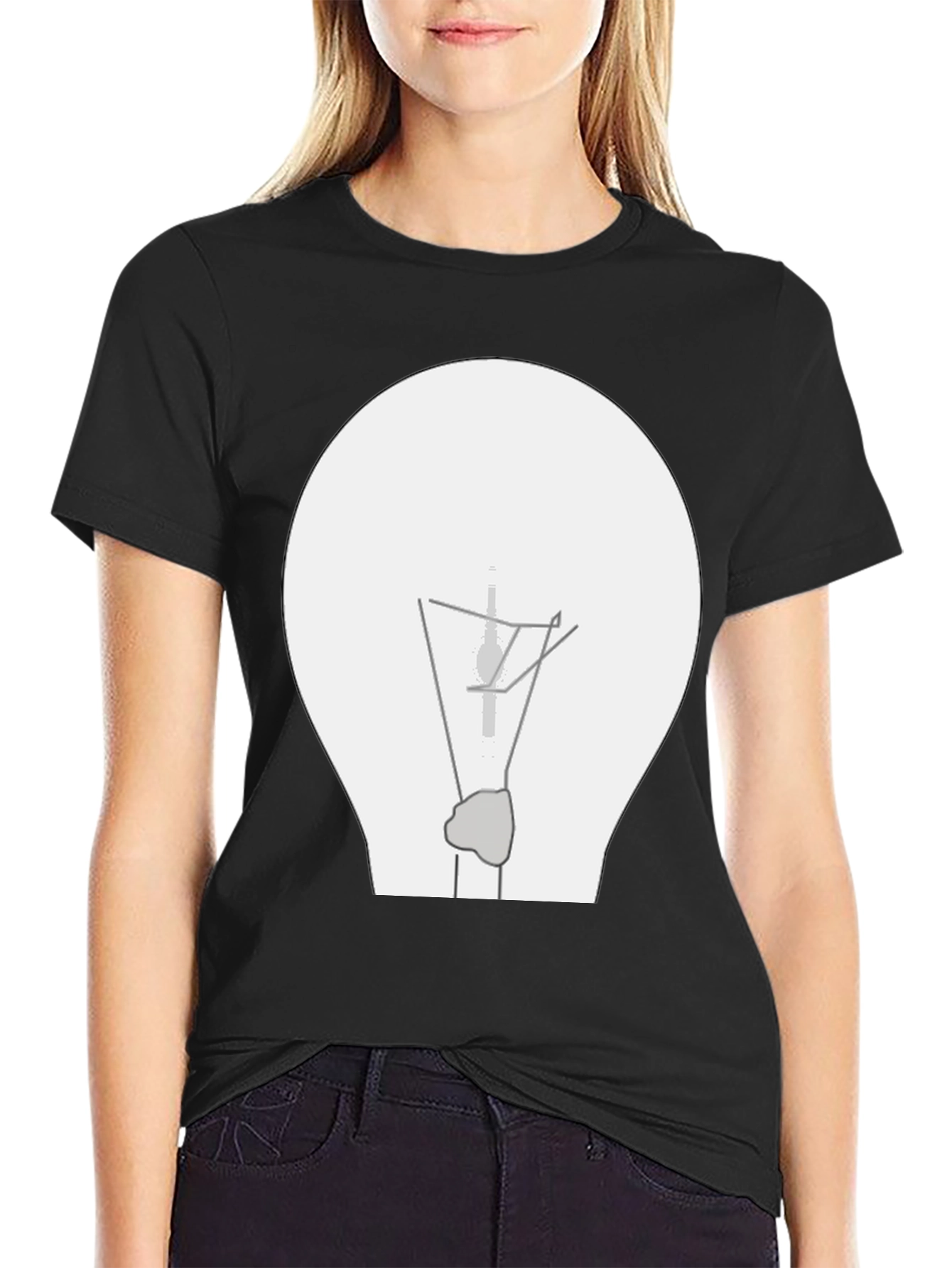 Black Illuminating Idea: Black T-Shirt with Lightbulb Graphic view 2