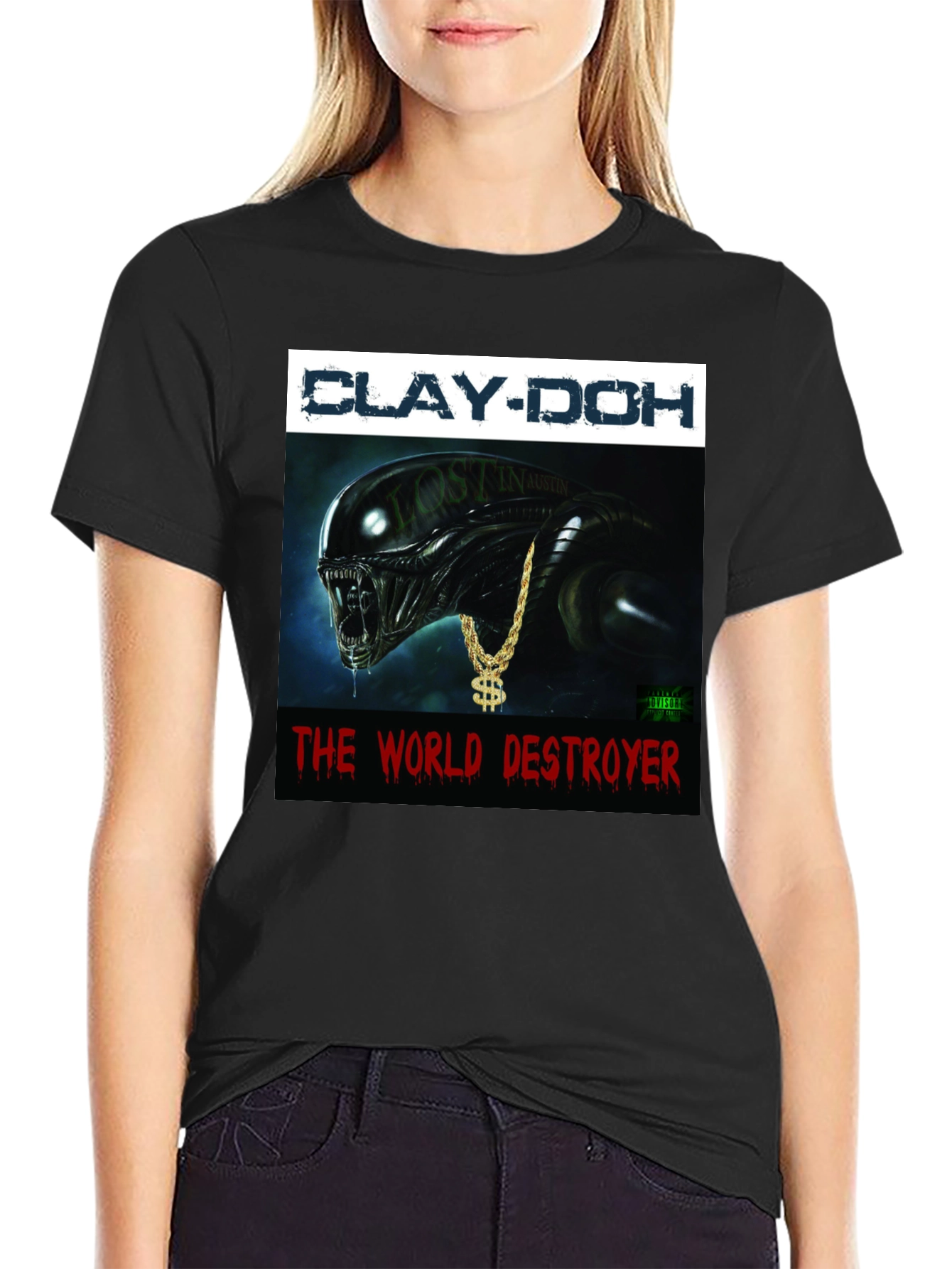 Black Clay-Doh The World Destroyer Graphic T-Shirt view 2