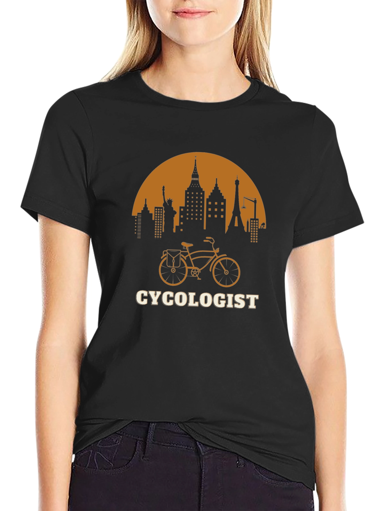Black Cycologist T-Shirt - City Skyline Bike Design view 2