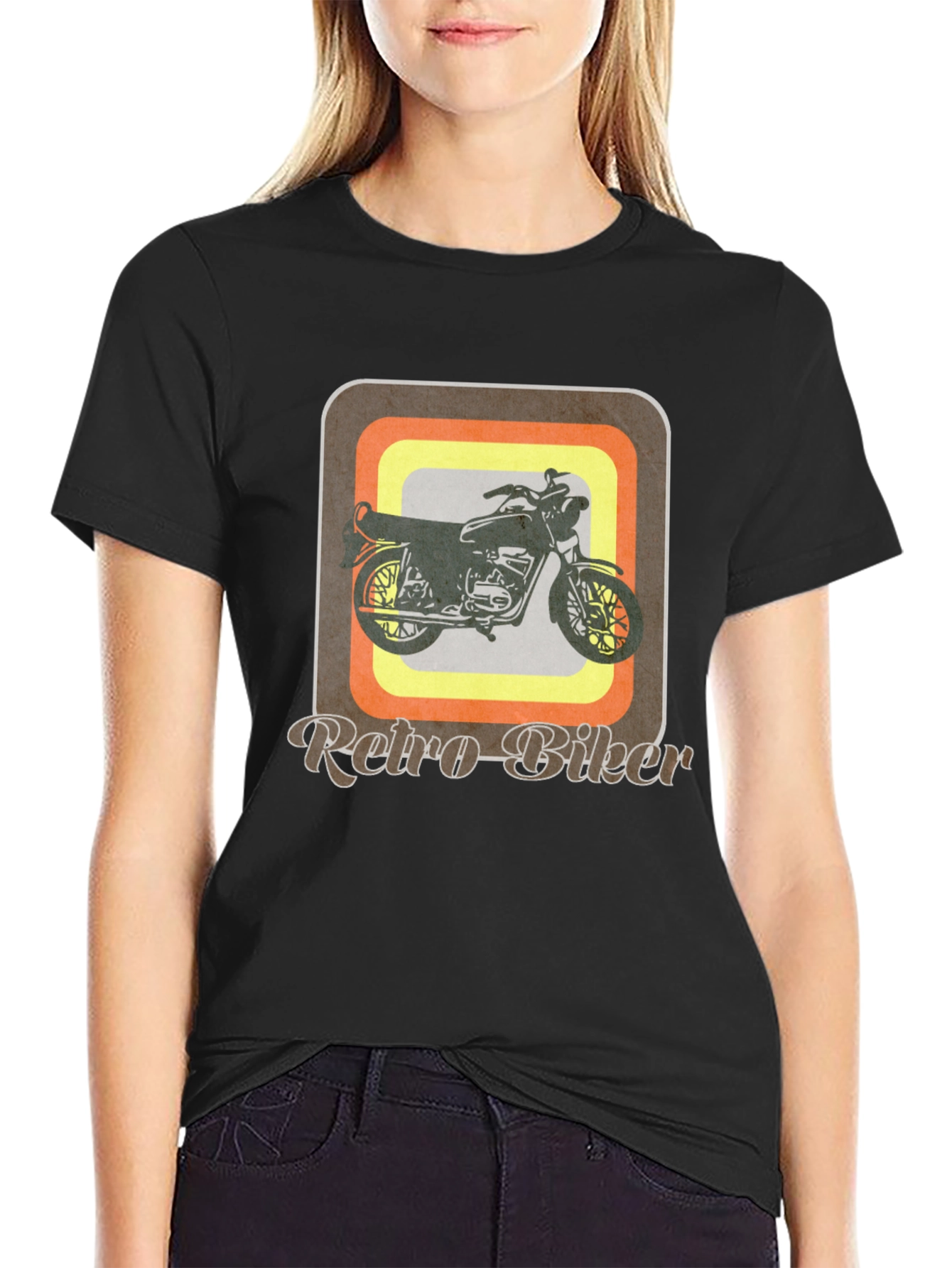 Black Retro Biker Graphic Tee - Vintage Motorcycle T-Shirt view 2