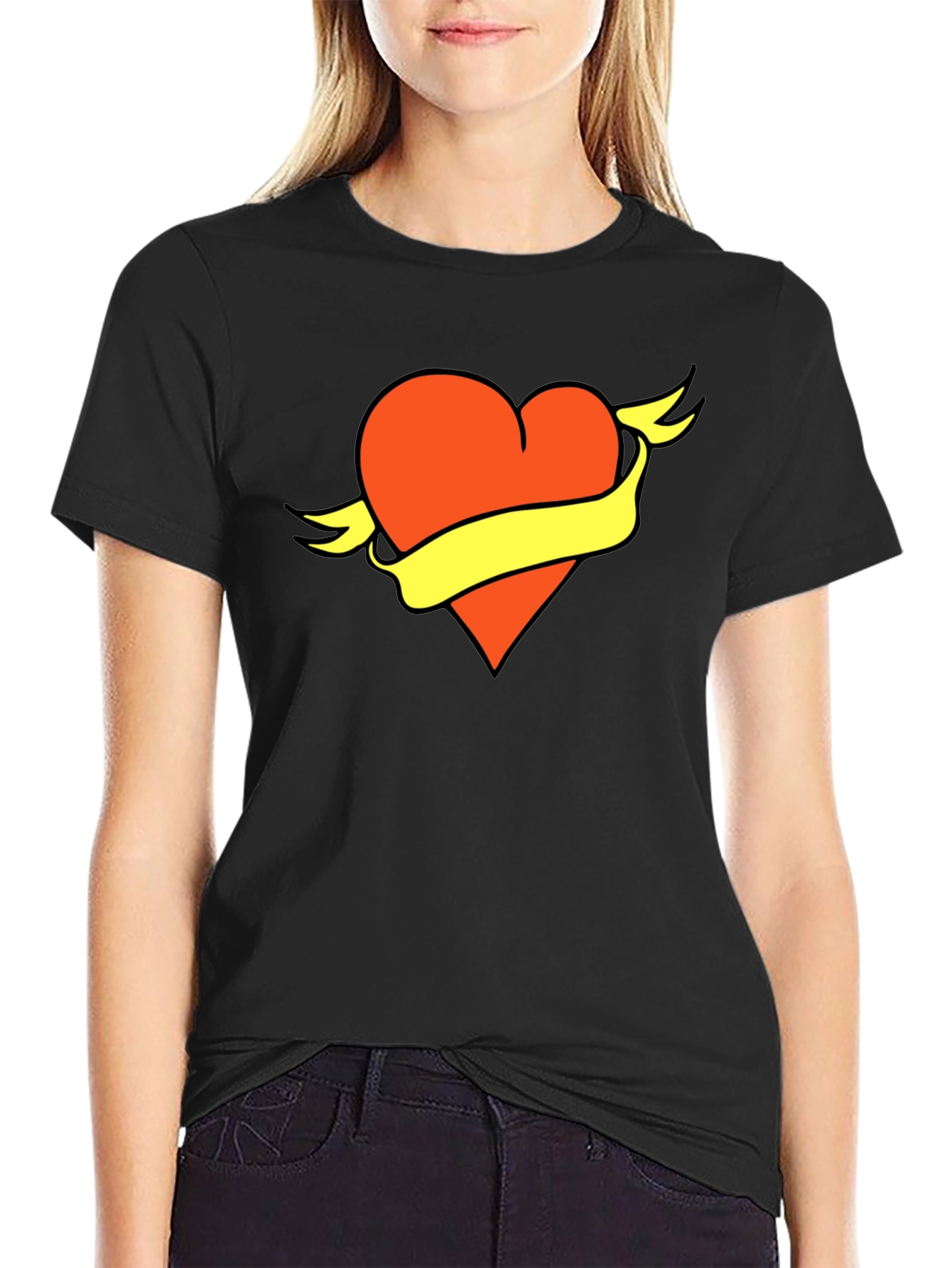Black Heart & Banner Graphic Tee - Bold Design, Soft Fabric view 2