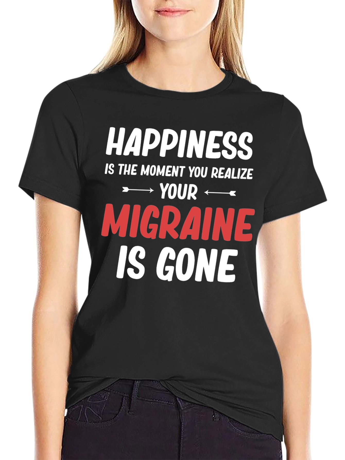 Black Happiness Migraine Gone T-Shirt Funny Relief Tee view 2