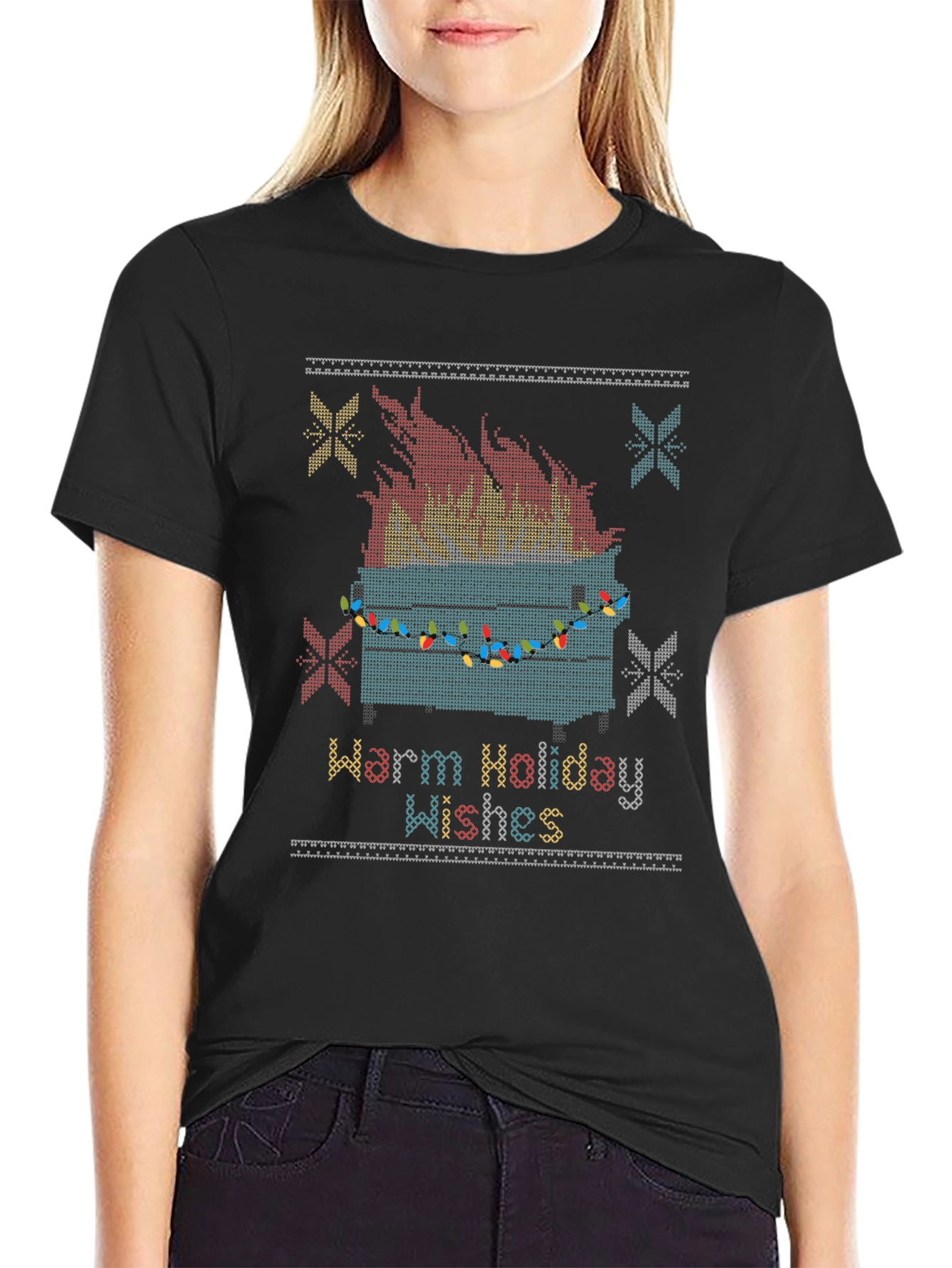 Black Warm Holiday Wishes Dumpster Fire T-Shirt view 2