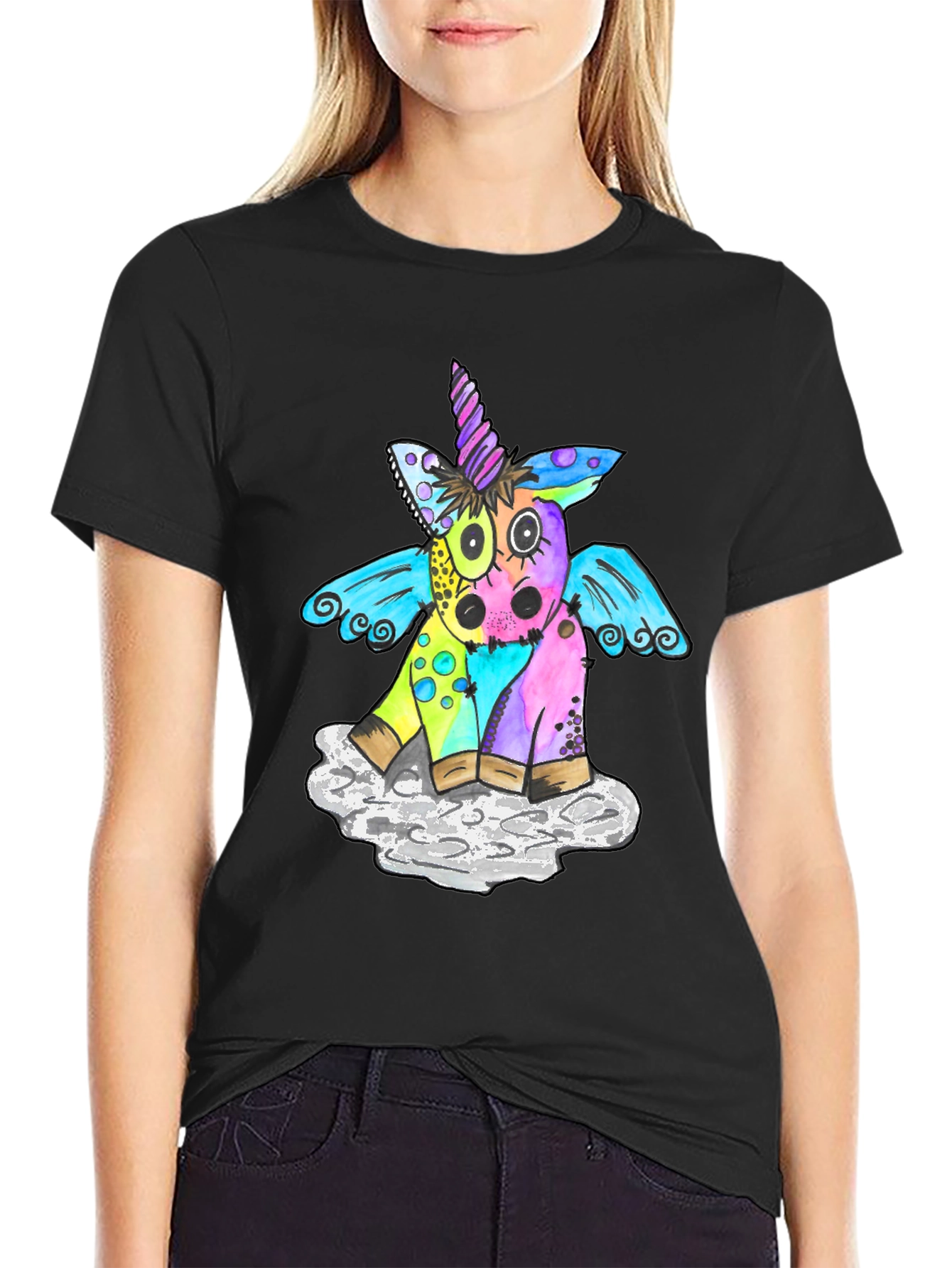 Black Unicorn Graphic T-Shirt, Men's Black Tee view 2