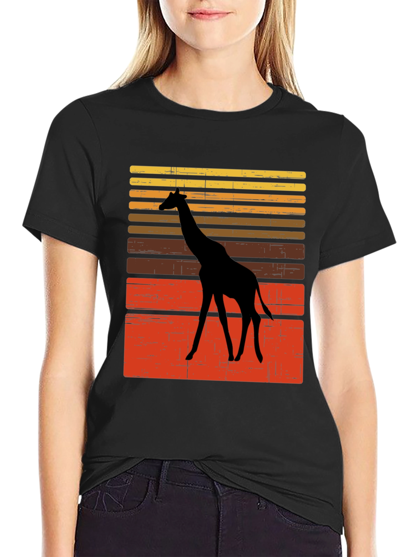 Black Retro Giraffe Sunset Graphic Tee view 2