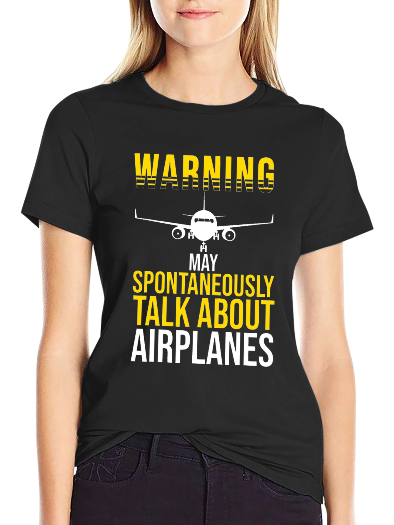 Black Warning: May Spontaneously Talk About Airplanes T-Shirt view 2