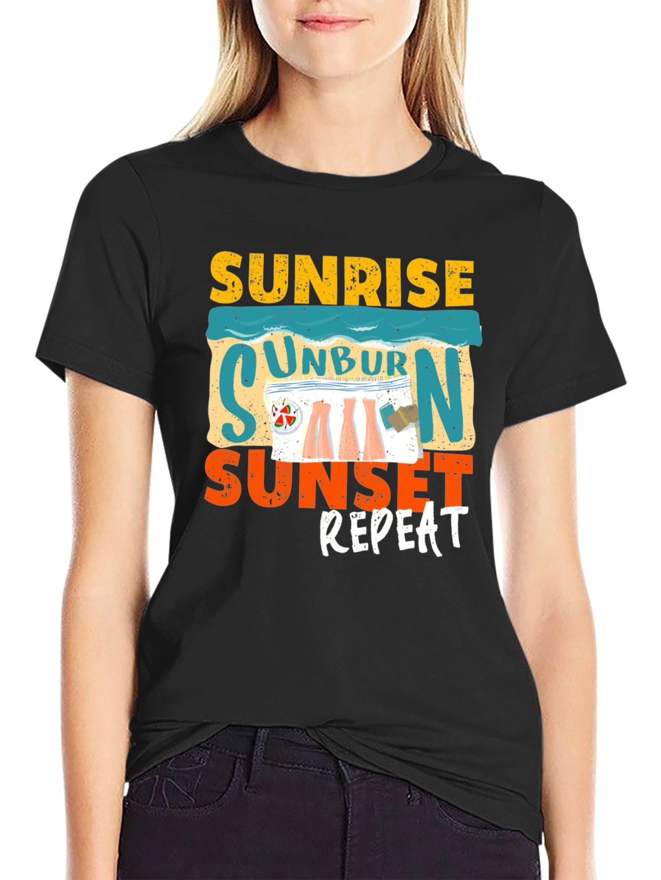 Black Sunrise Unburn Sunset Repeat Graphic Tee view 2