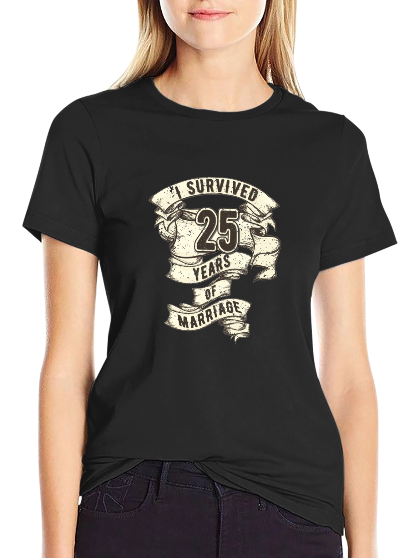 Black 25 Years of Marriage Survivor T-Shirt view 2