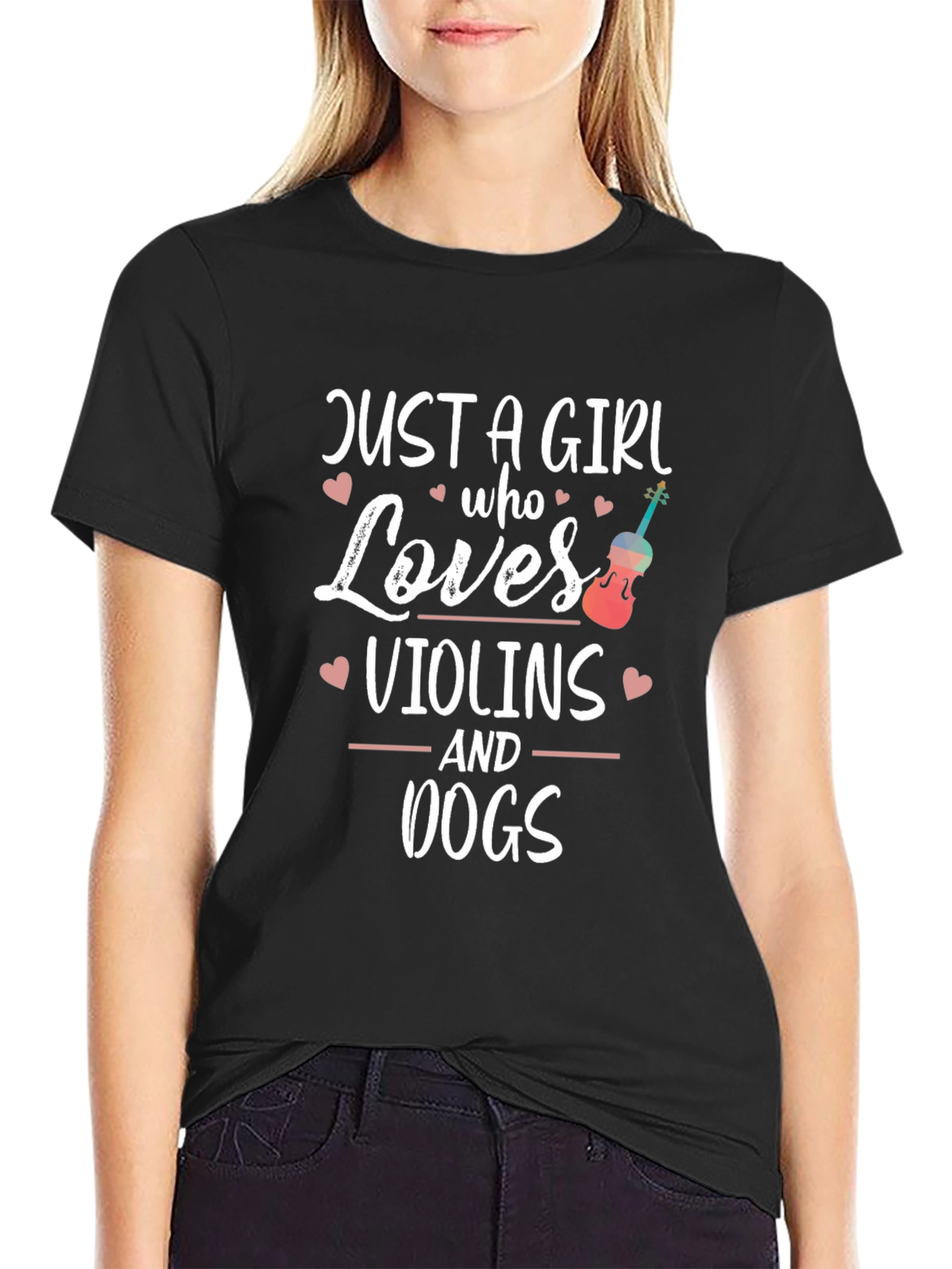 Black Just a Girl Who Loves Violins and Dogs T-Shirt view 2