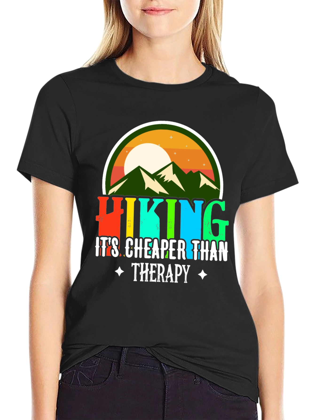 Black Hiking Cheaper Than Therapy Graphic Tee view 2