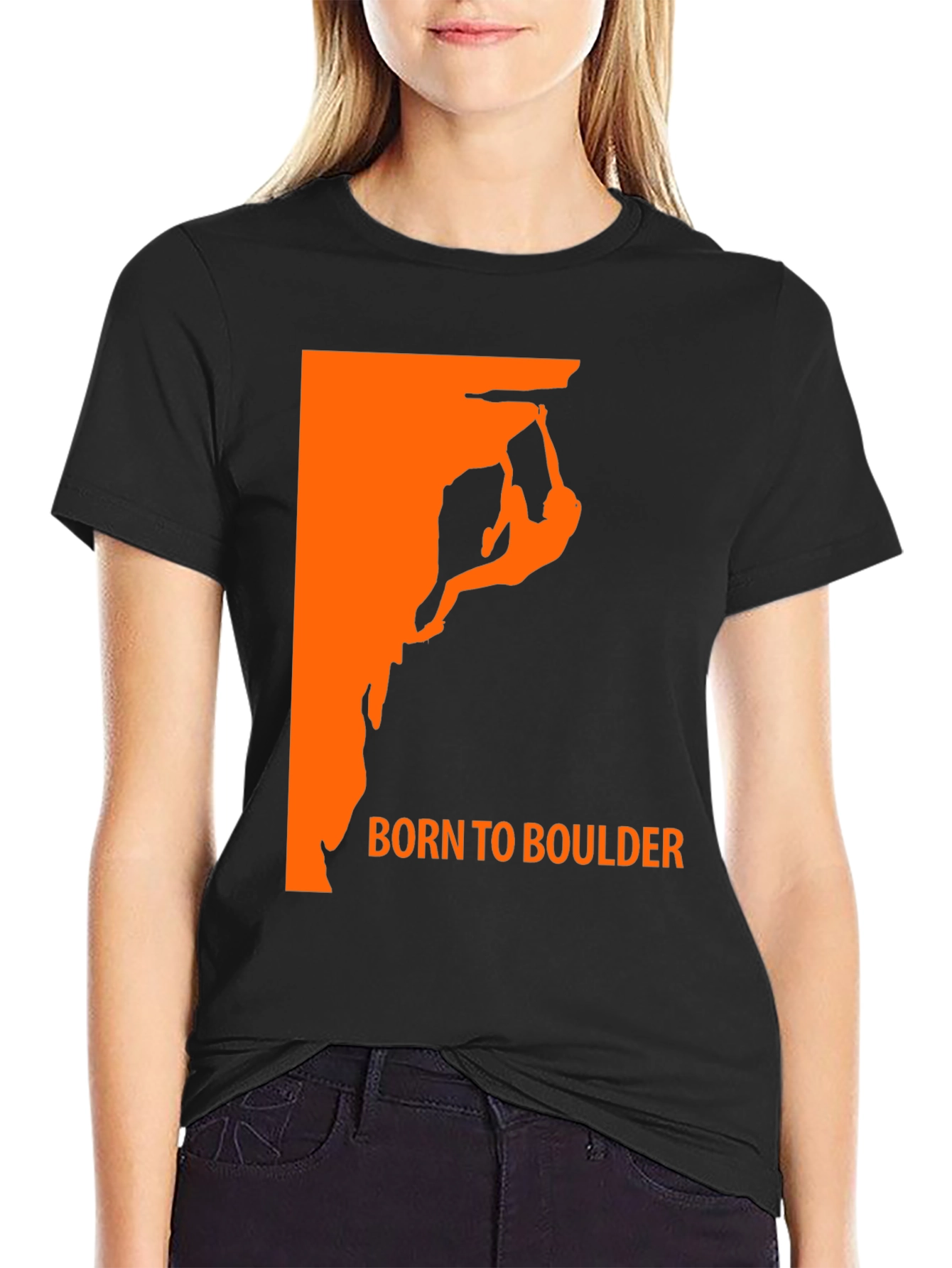 Black Born to Boulder Black Graphic Tee for Rock Climbing Enthusiasts view 2
