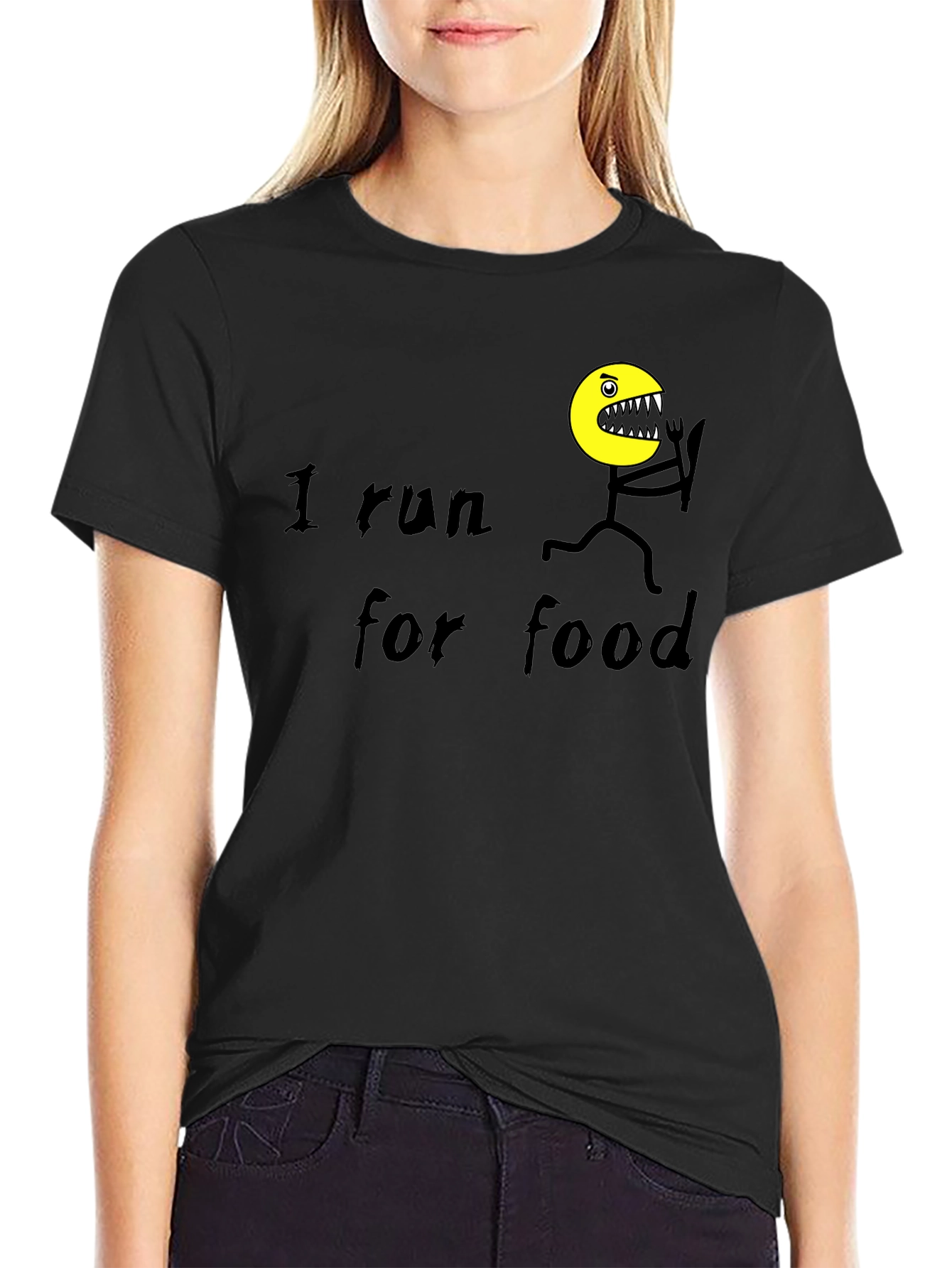 Black I Run For Food Black T-Shirt view 2