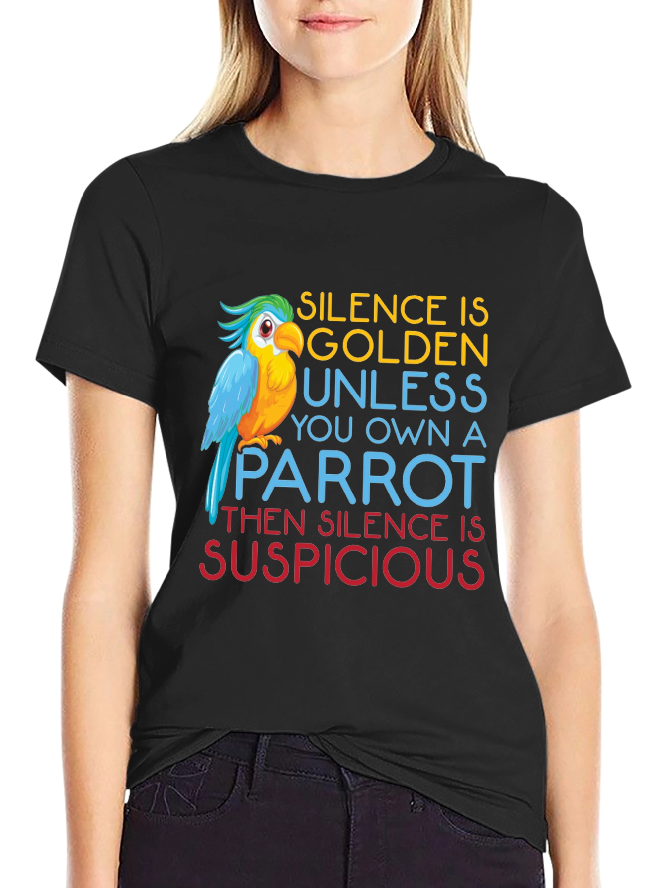 Black Parrot Owner T-Shirt - Silence is Suspicious Tee view 2