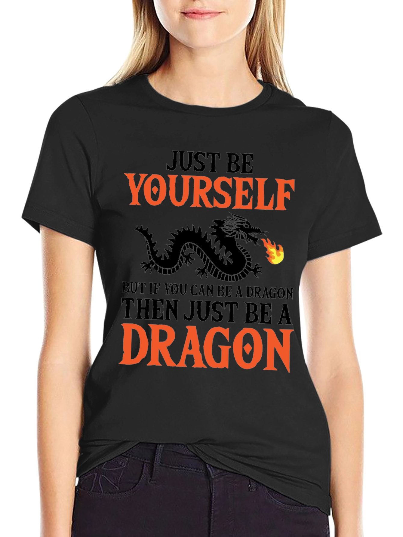 Black Just Be Yourself Dragon Graphic Tee view 2