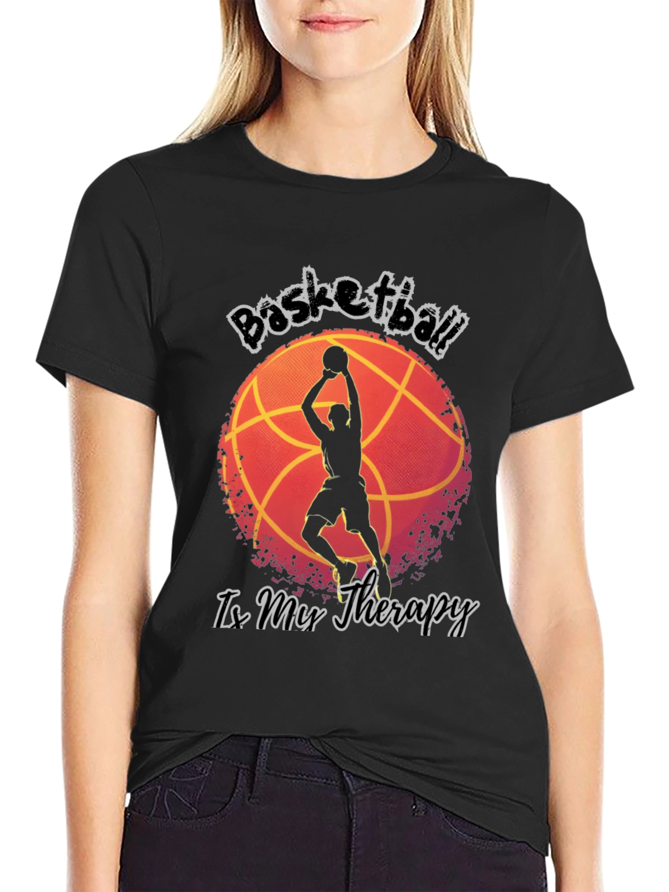 Black Basketball Is My Therapy T-Shirt view 2