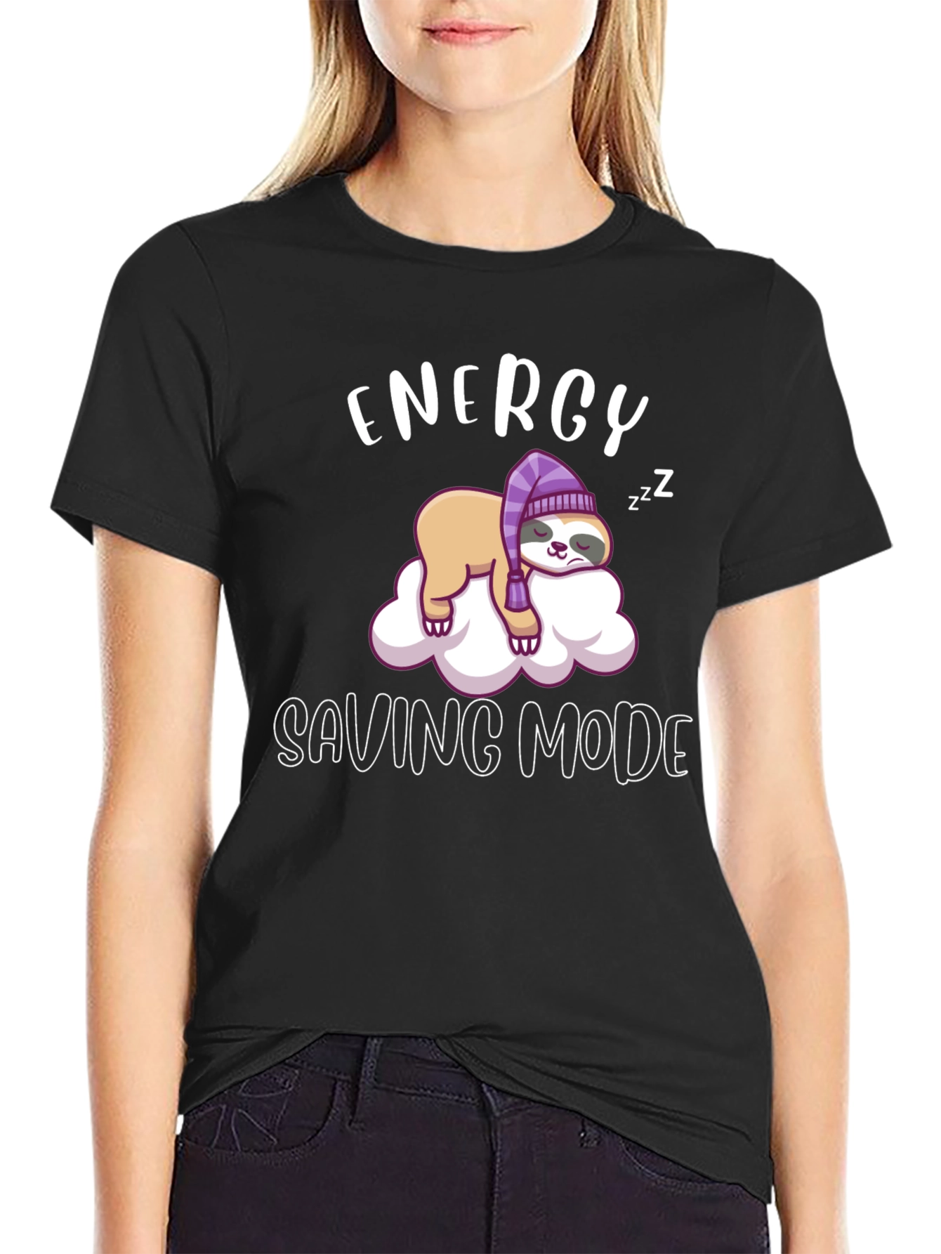Black Energy Saving Mode Sloth Tee view 2