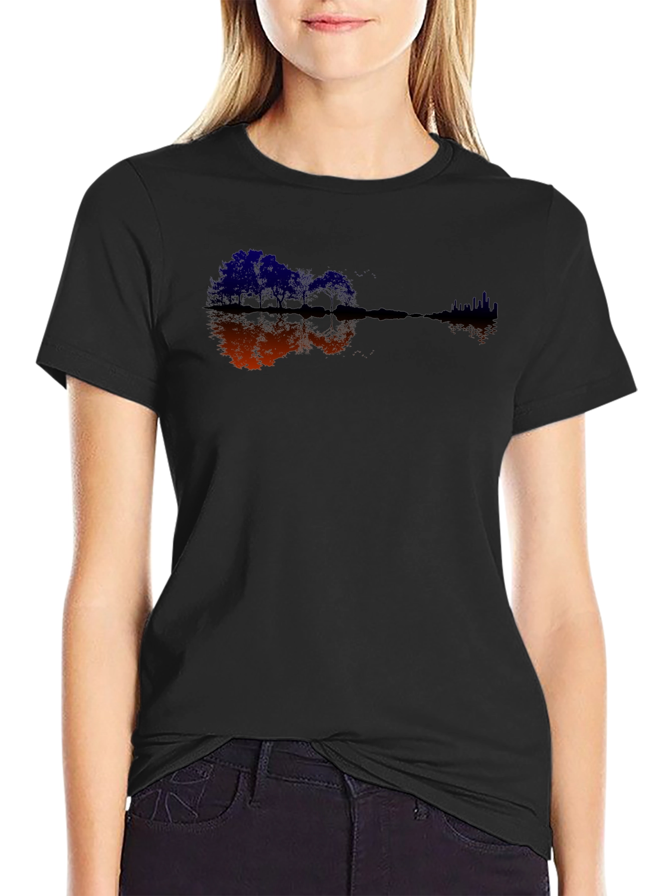 Black Guitar Trees Black Graphic Tee view 2