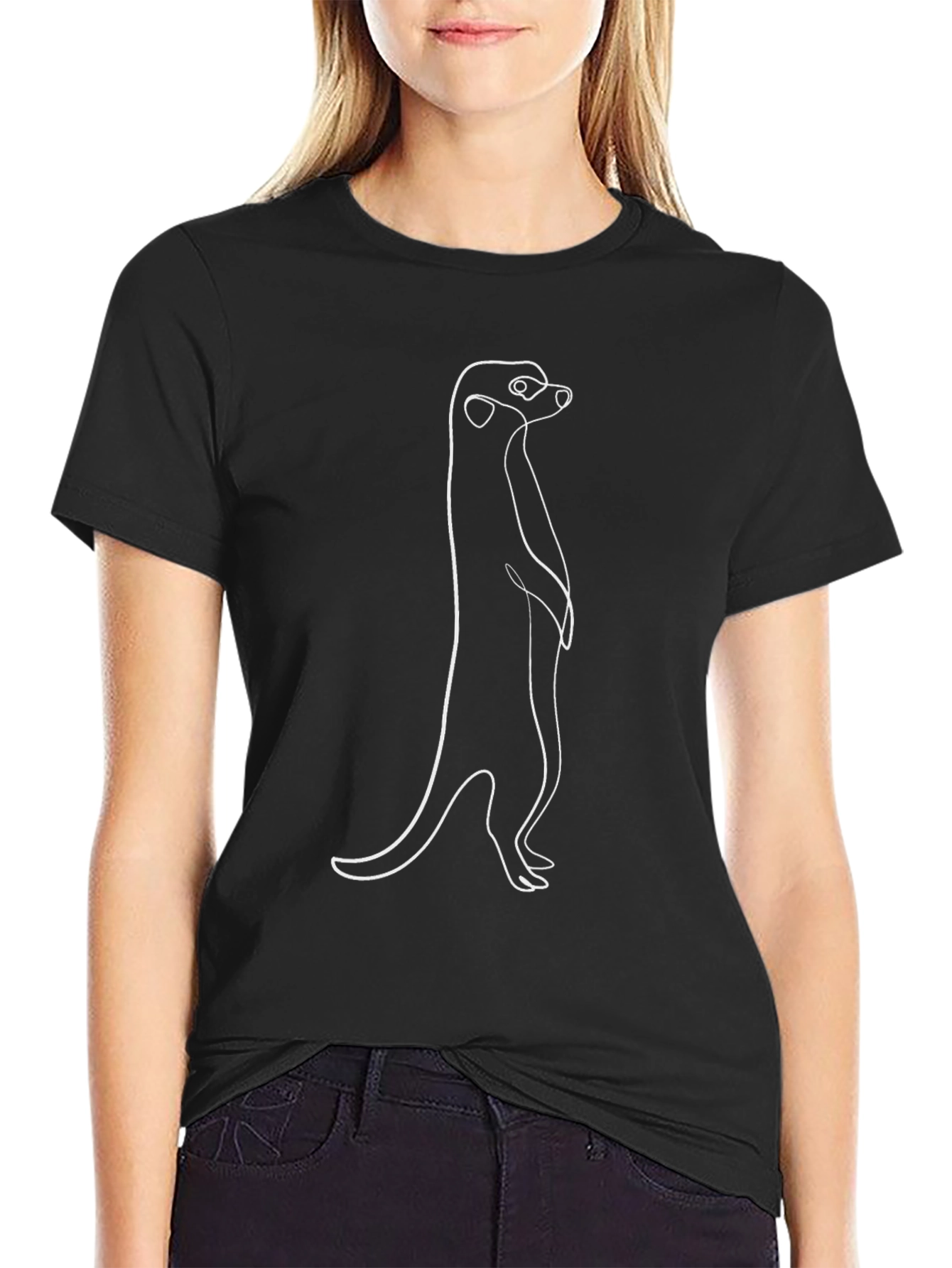 Black Meerkat Outline Black T-Shirt - Minimalist Design view 2