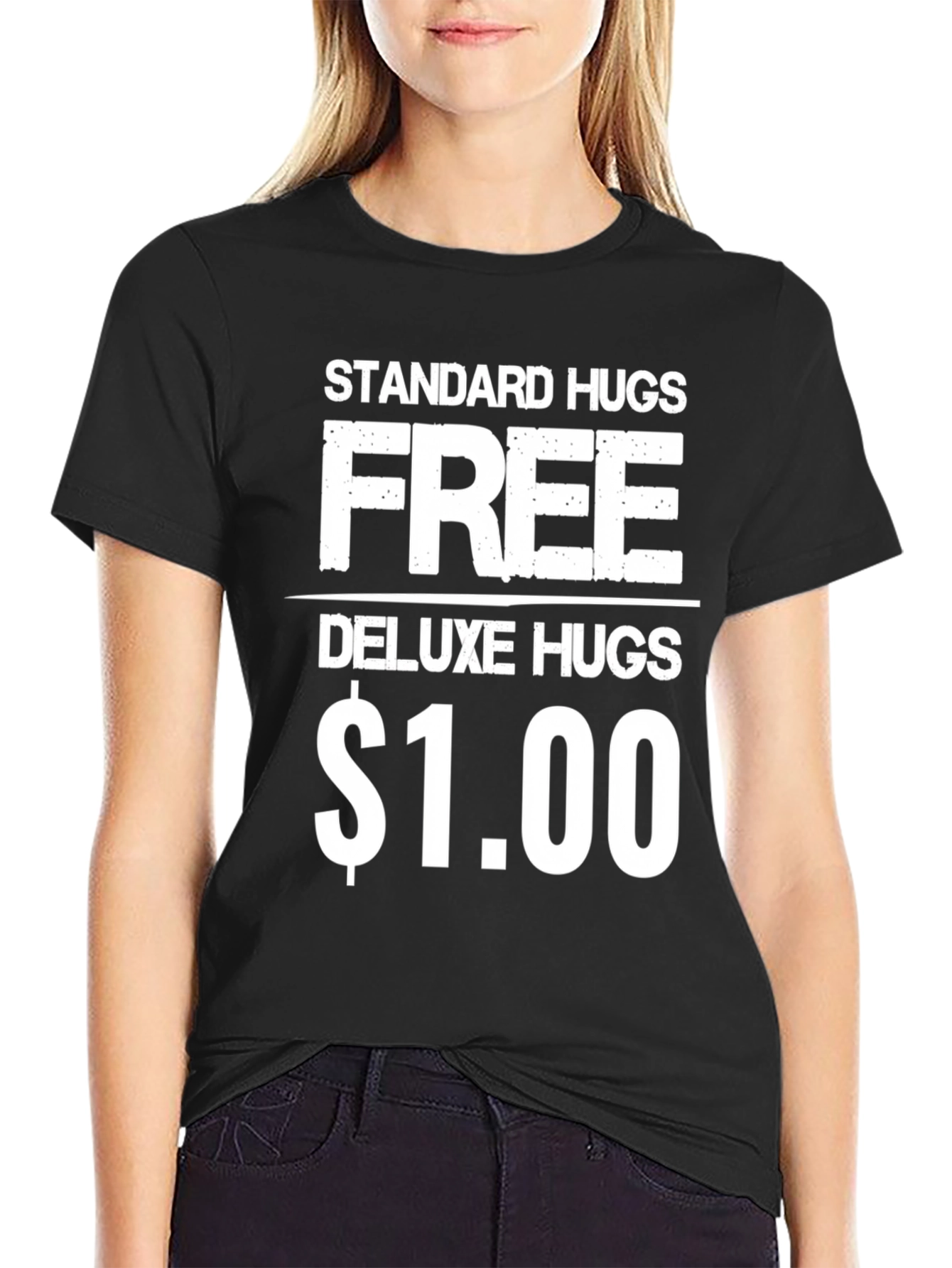 Black Funny Hugs T-Shirt - Standard Free, Deluxe $1.00 view 2