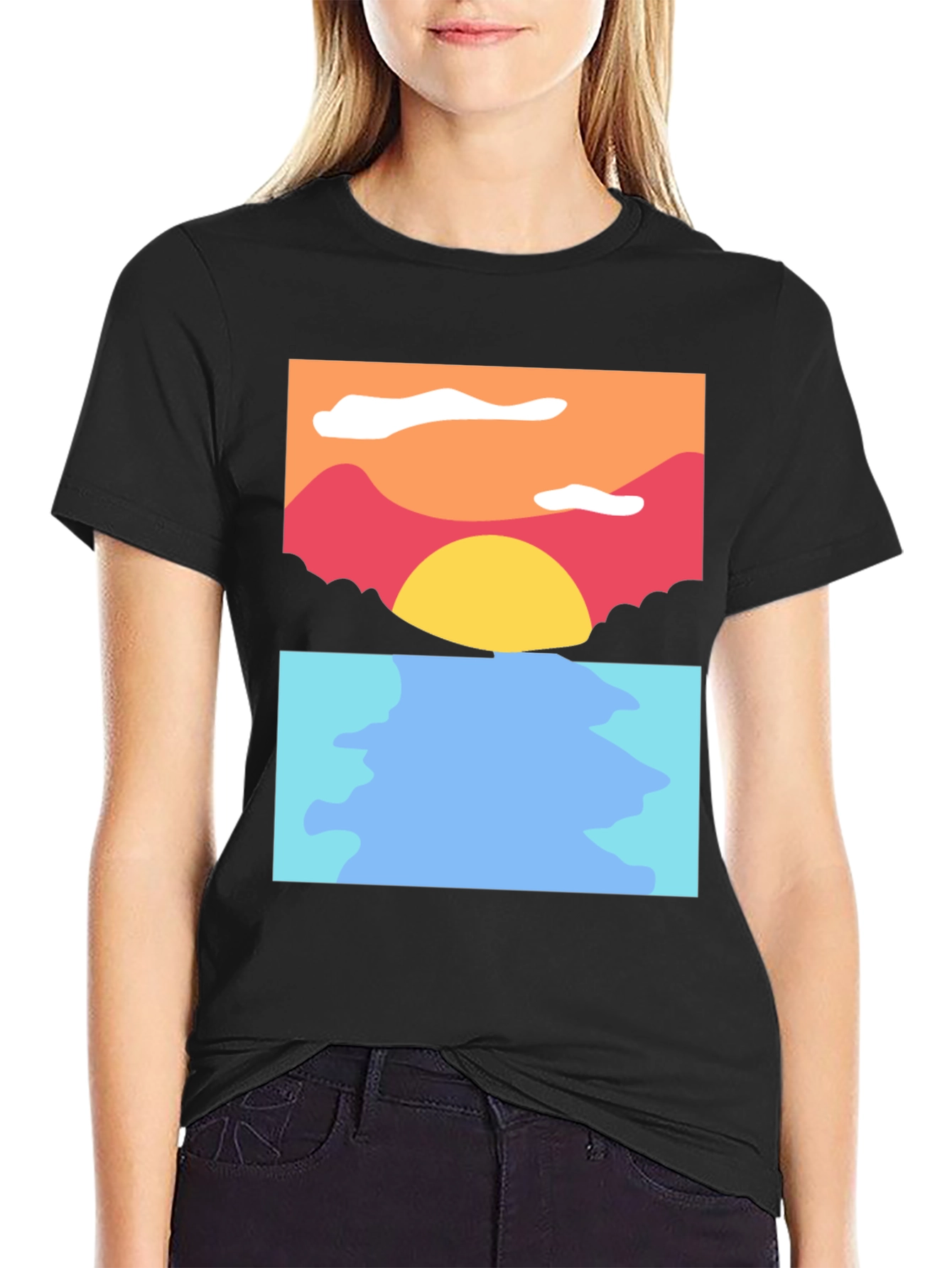 Black Sunset Seascape Graphic Tee - Soft Cotton Blend view 2