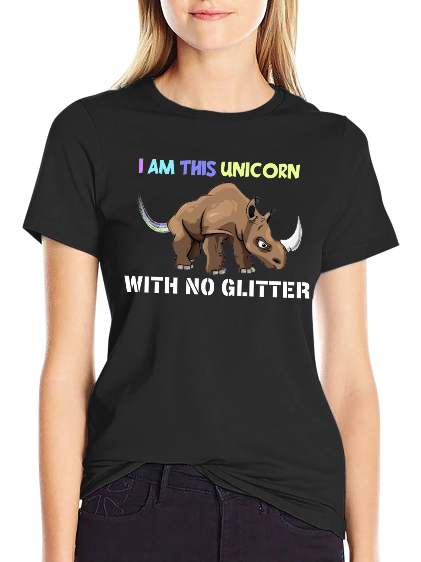 Black I Am This Unicorn T-Shirt Funny Rhino Tee view 2