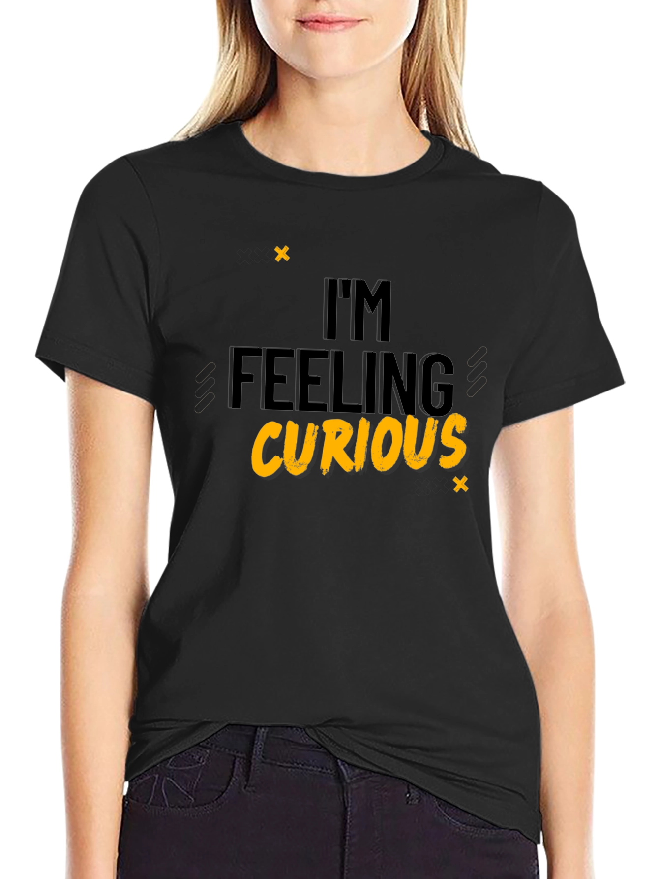 Black I'm Feeling Curious Black T-Shirt view 2