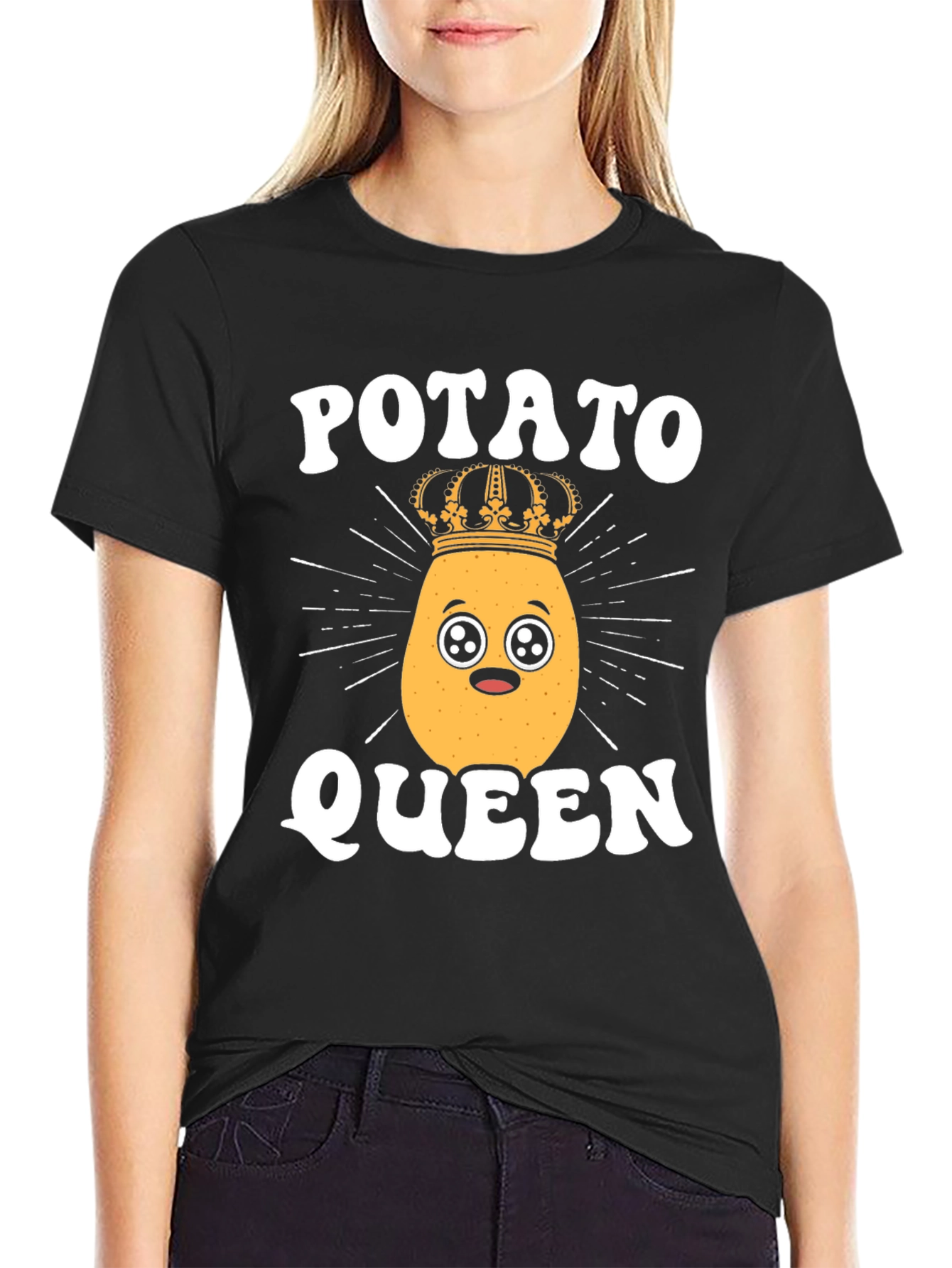 Black Potato Queen T-Shirt - Cute Kawaii Funny view 2