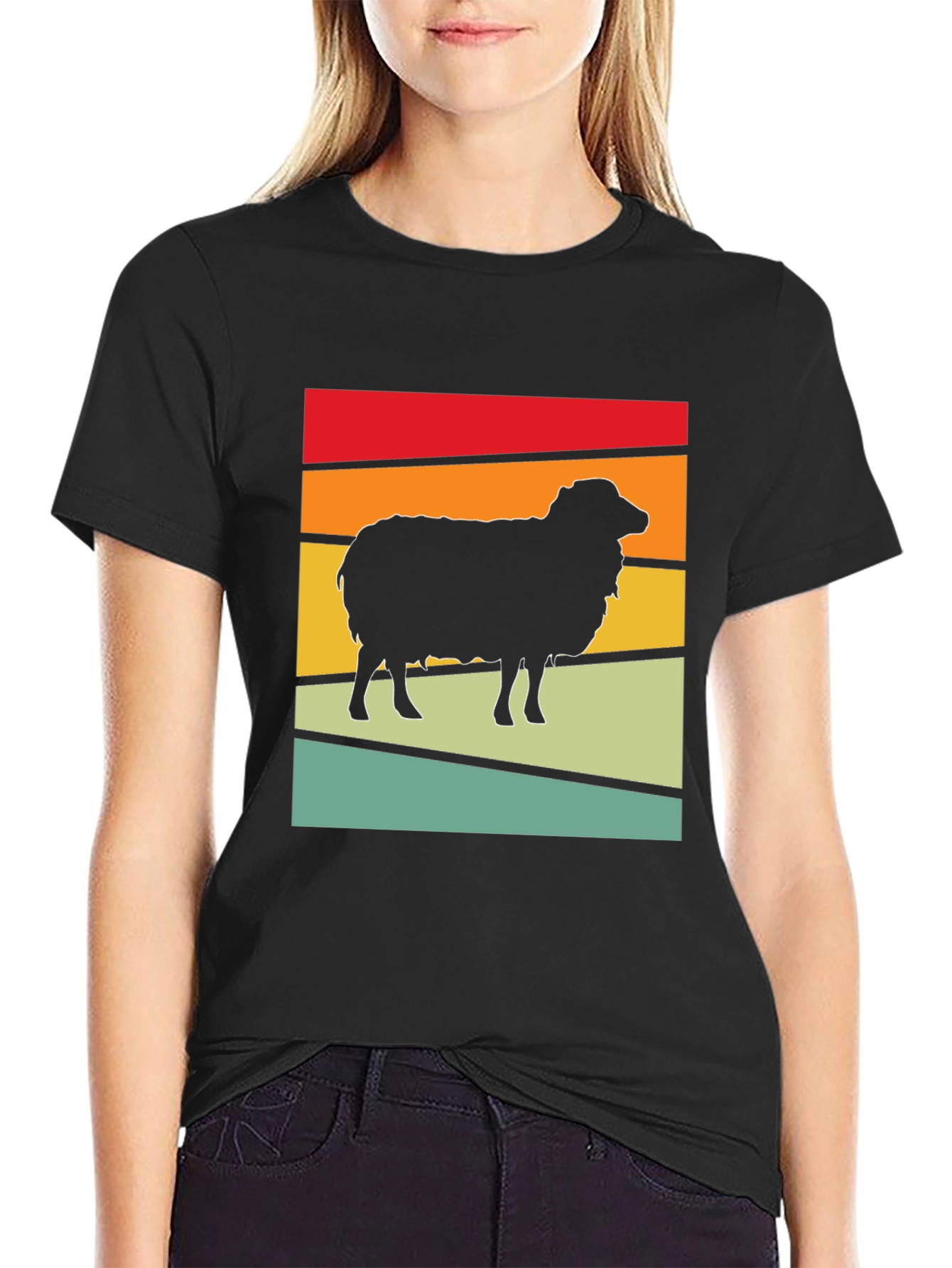 Black Retro Sheep Graphic T-Shirt - Vintage Style Black Tee view 2