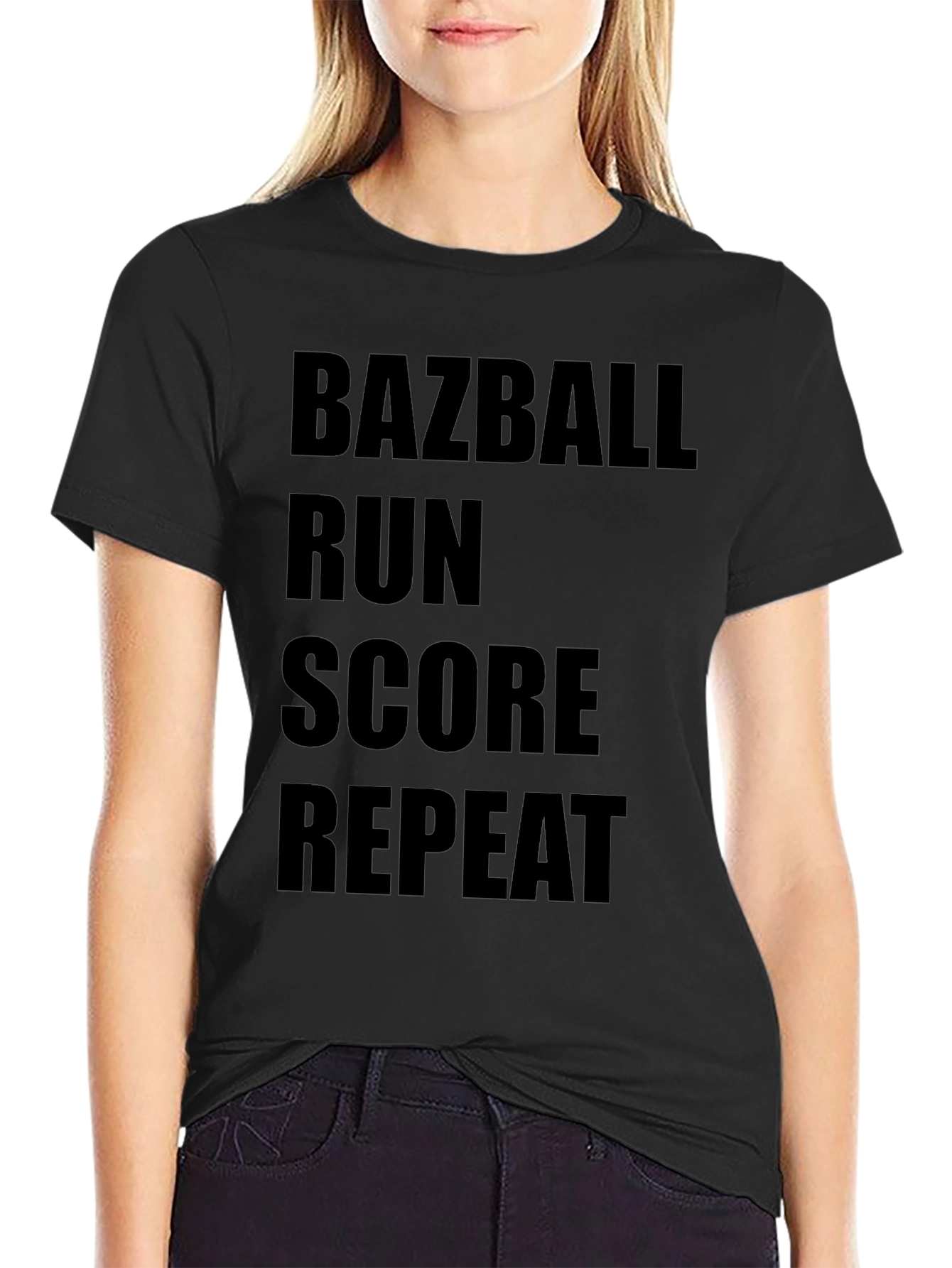 Black Bazball Run Score Repeat Graphic Tee view 2