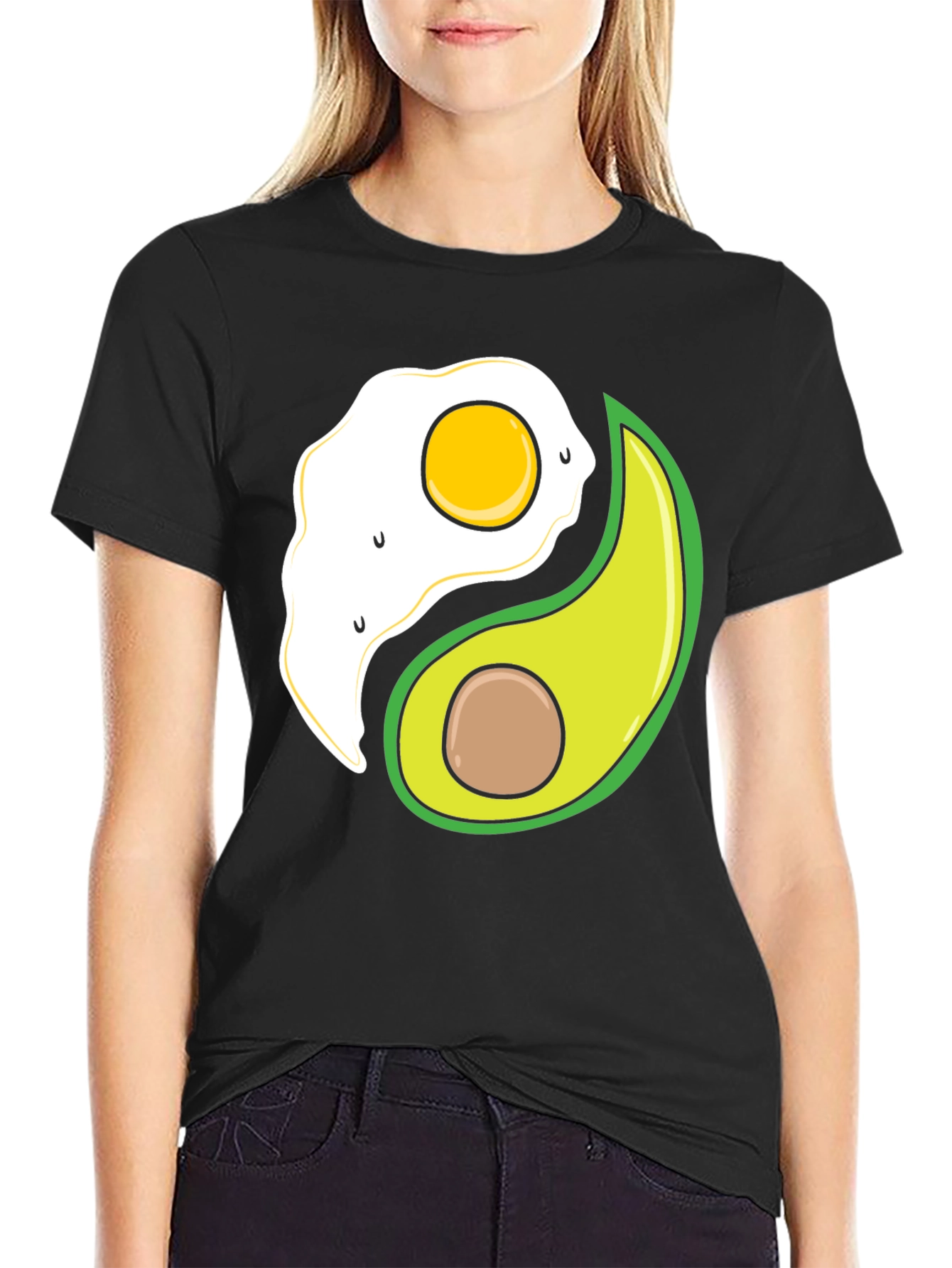 Black Egg & Avocado Yin Yang Black Graphic Tee view 2