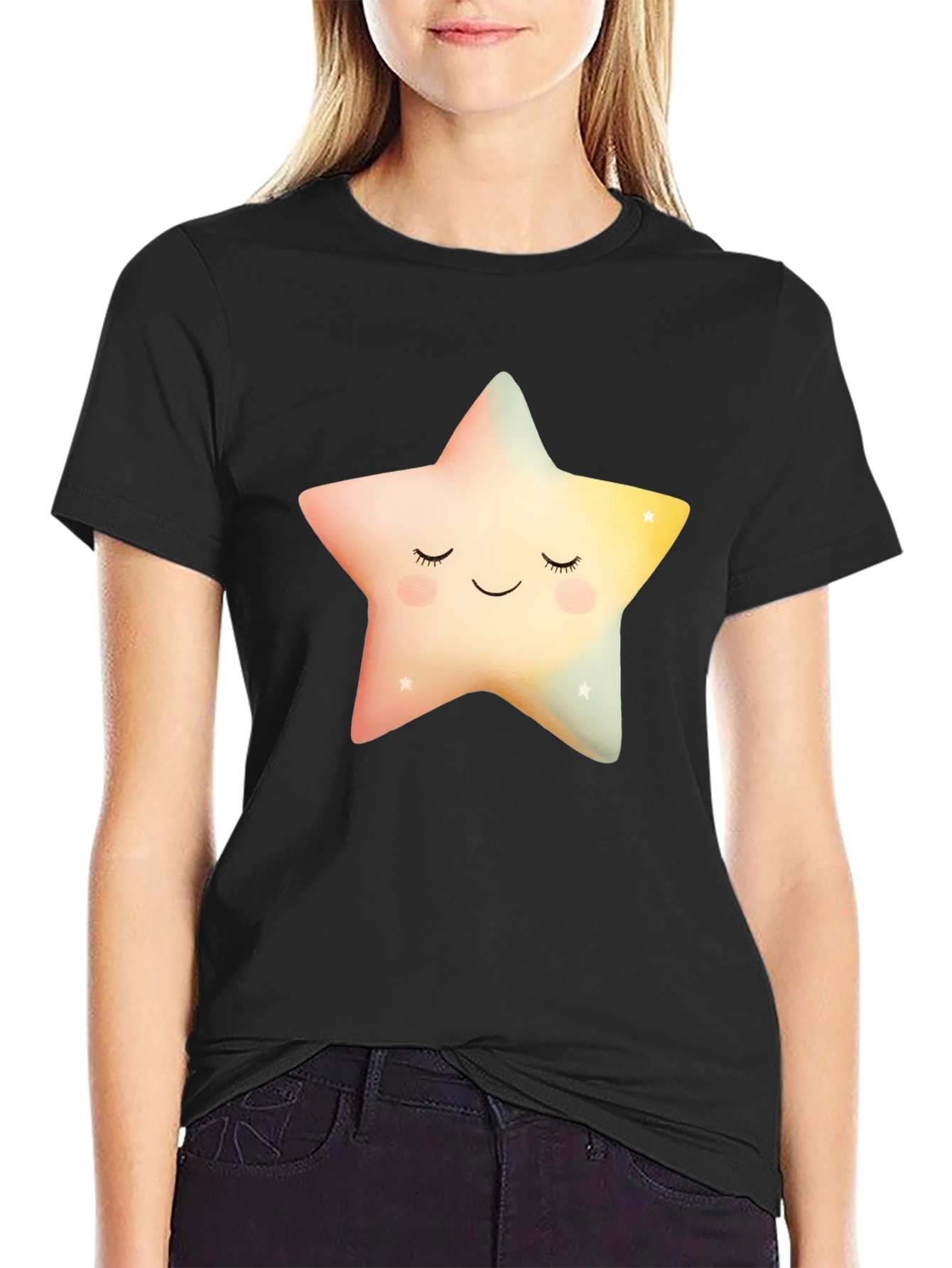 Black Sleepy Star Graphic T-Shirt - Black Cotton Blend view 2
