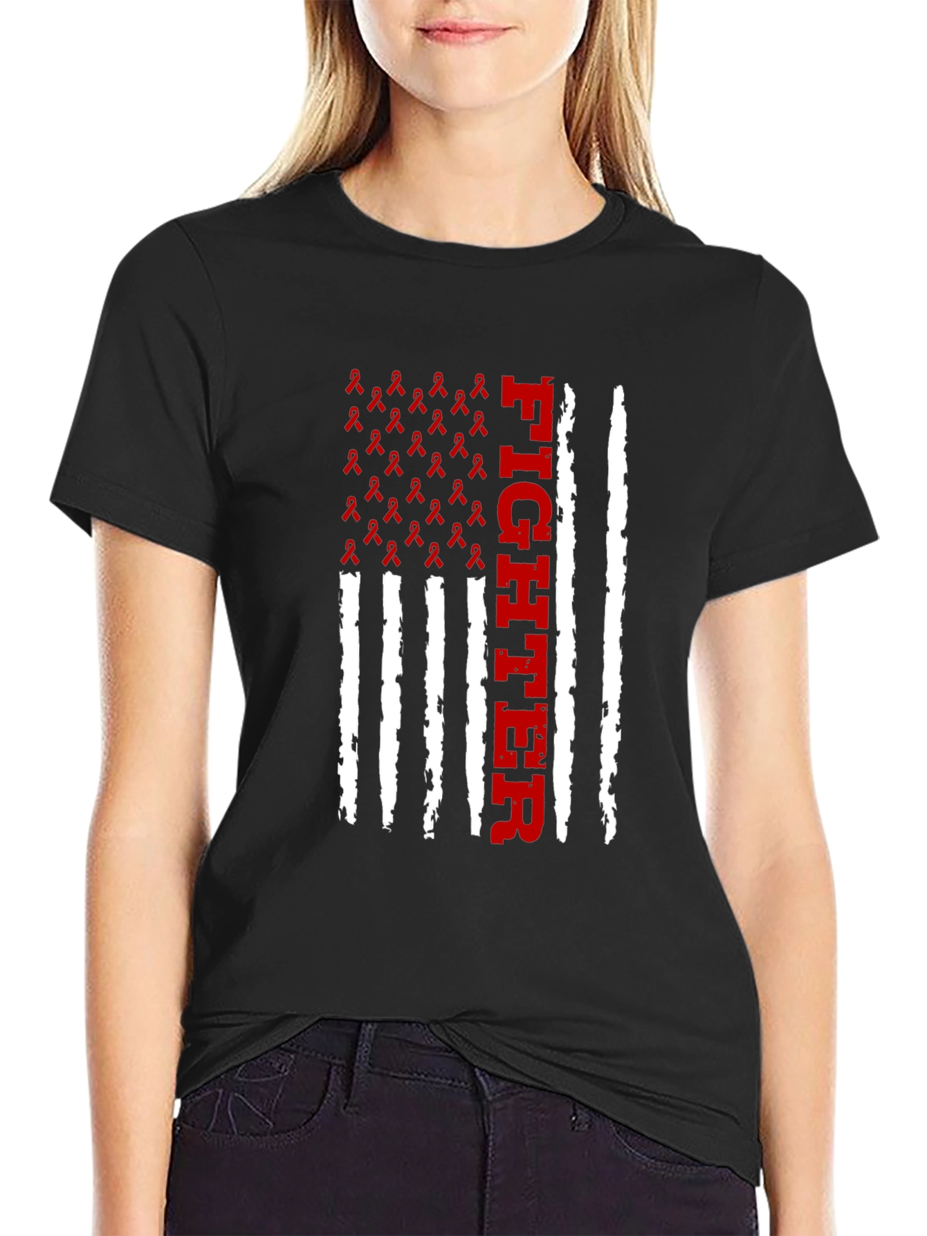 Black Fighter Ribbon Flag T-Shirt view 2