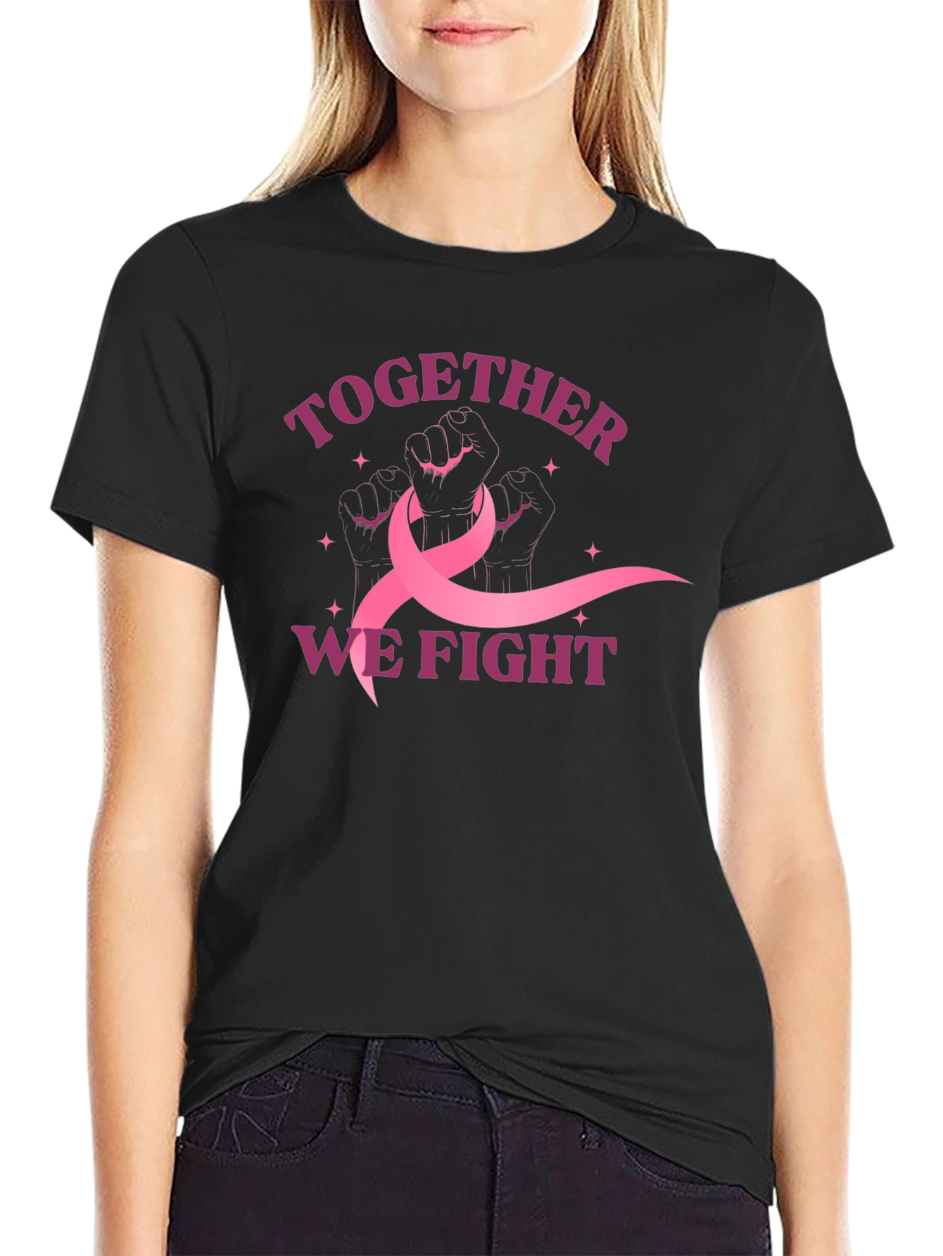 Black Together We Fight Breast Cancer Awareness T-Shirt view 2