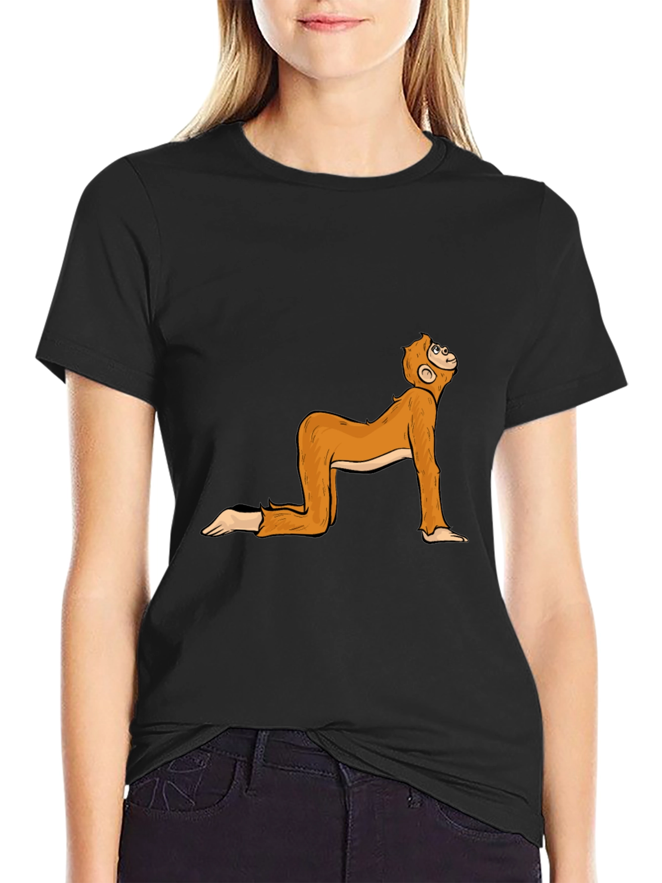 Black Funny Monkey Yoga Pose Black T-Shirt view 2