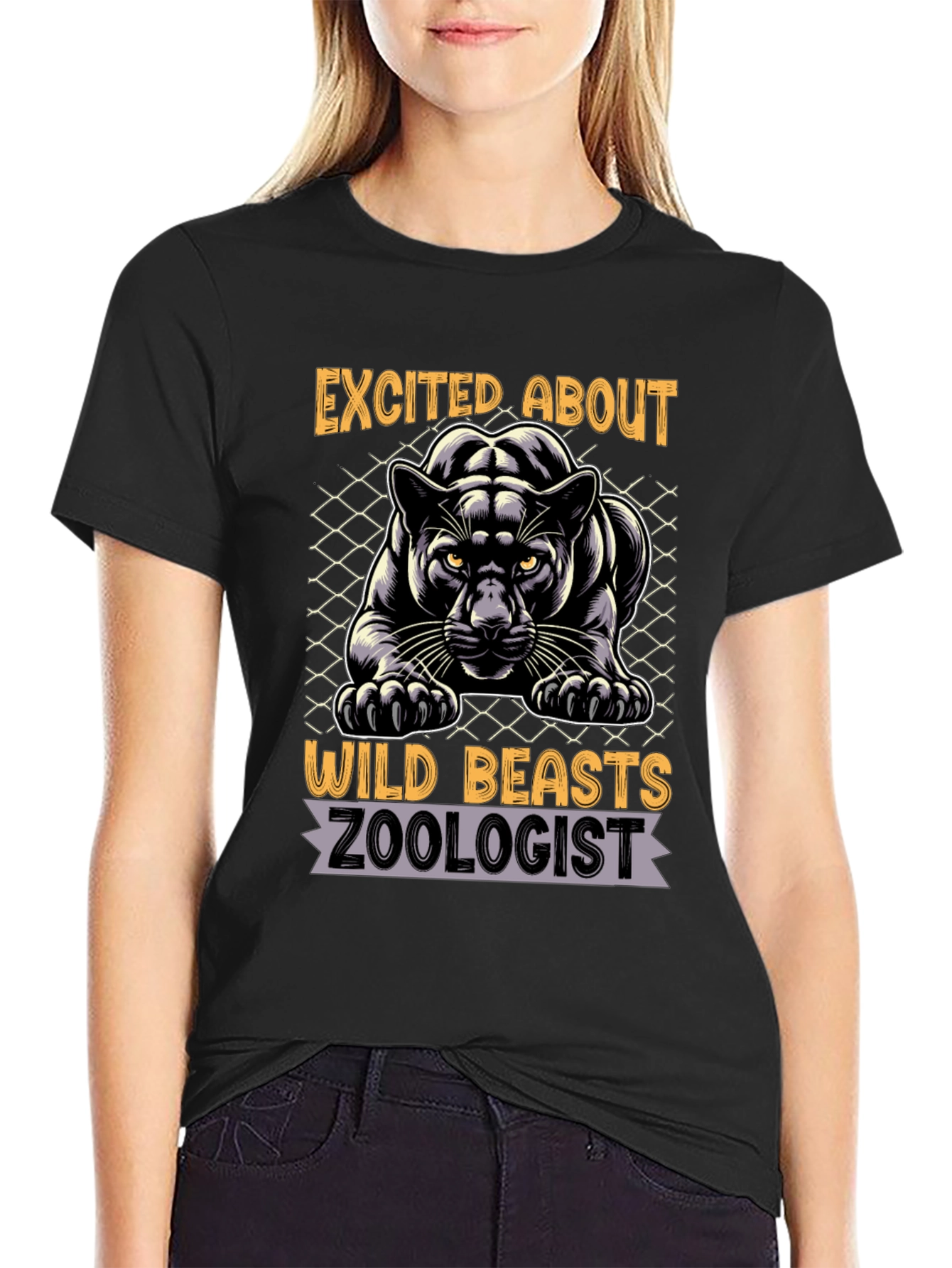 Black Excited About Wild Beasts Zoologist Graphic T-Shirt view 2