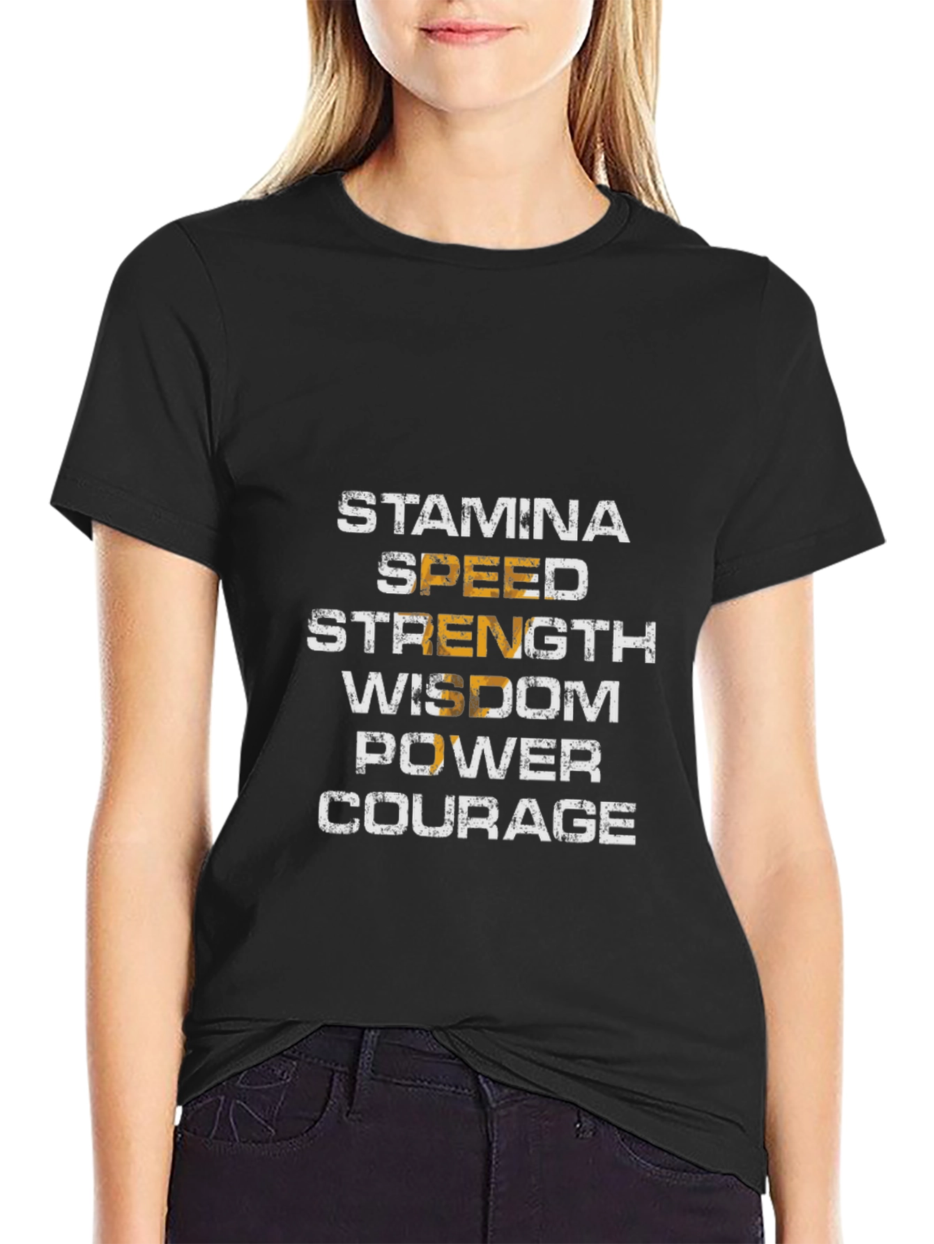 Black Motivational Stamina, Speed, Strength, Wisdom T-Shirt view 2
