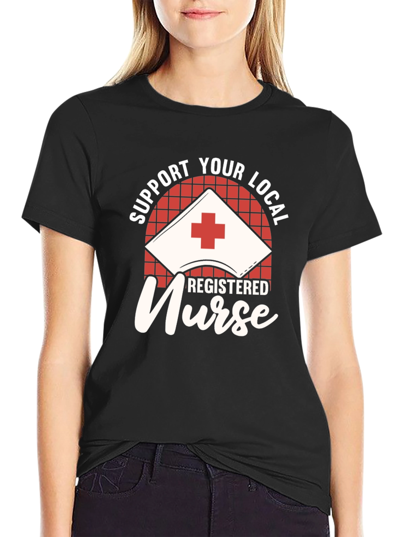 Black Support Your Local Registered Nurse Black T-Shirt view 2