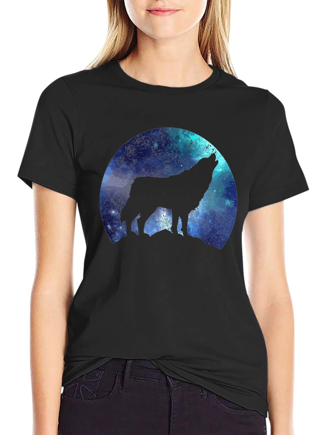 Black Wolf Howling at the Moon Graphic T-Shirt view 2