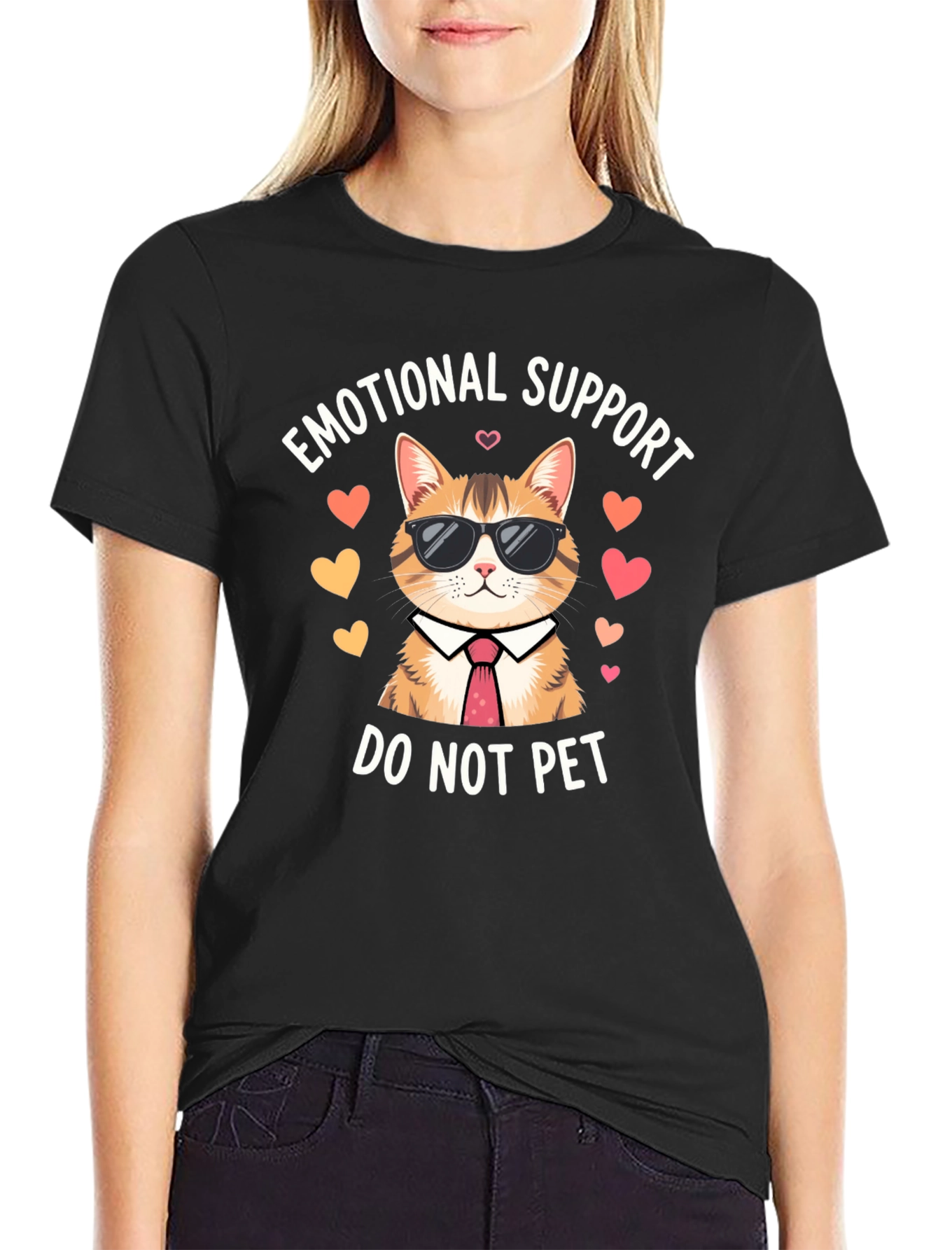Black Emotional Support Cat T-Shirt - Do Not Pet view 2