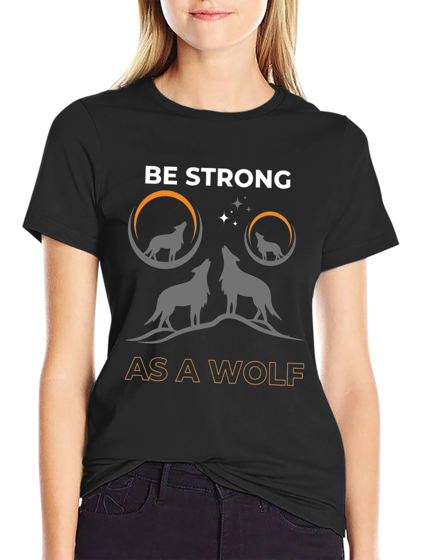 Black Be Strong as a Wolf T-Shirt - Graphic Tee view 2