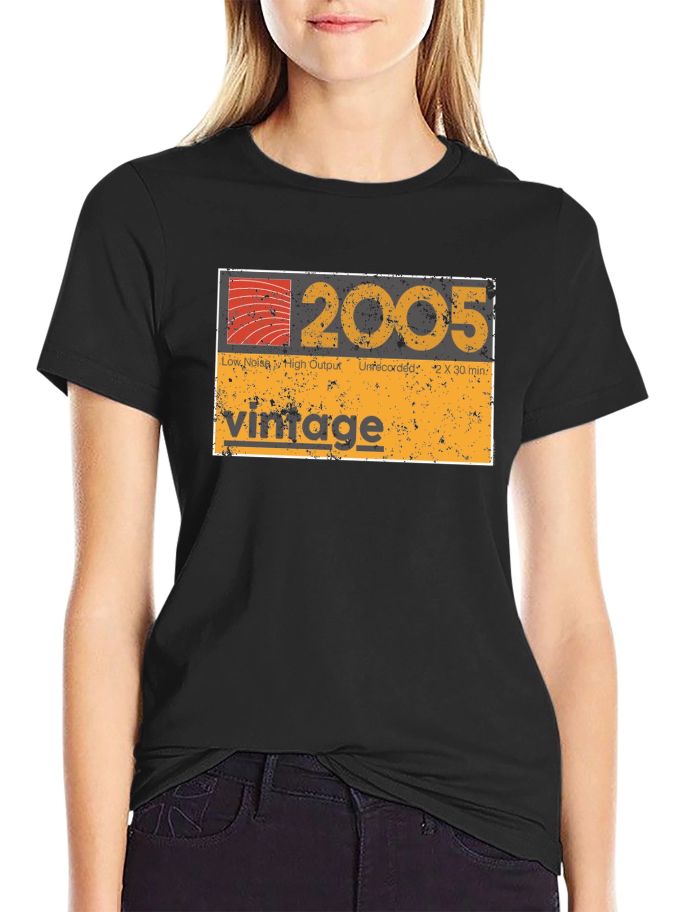 Black Vintage 2005 Cassette Tape Style Graphic Tee view 2