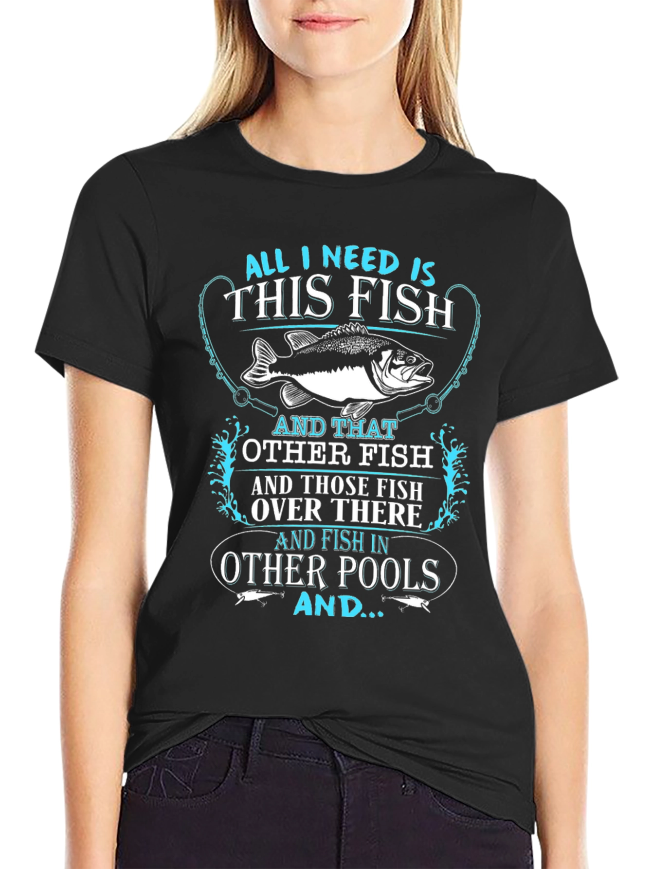 Black Funny Fishing T-Shirt - All I Need is This Fish view 2