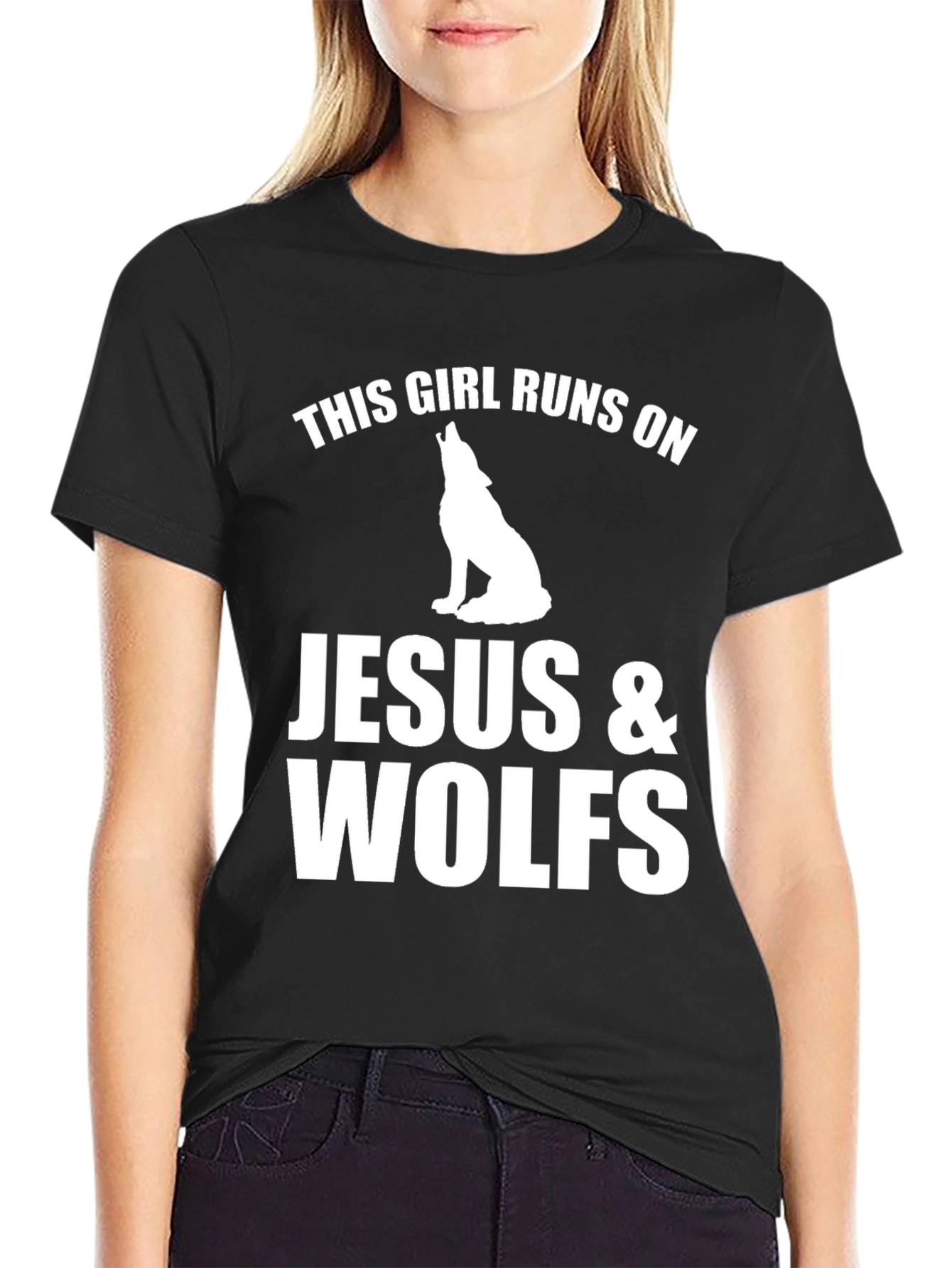 Black Jesus & Wolves Graphic Tee - Black Unisex Shirt view 2