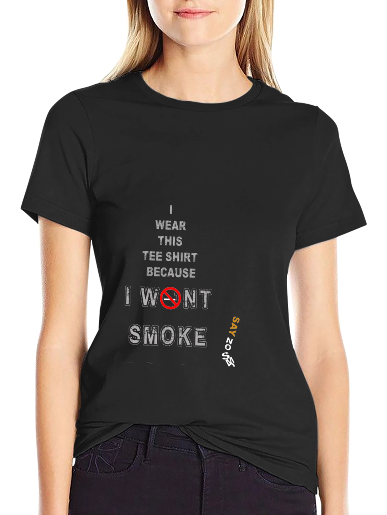 Black Anti-Smoking Slogan Tee - 'I Won't Smoke' view 2