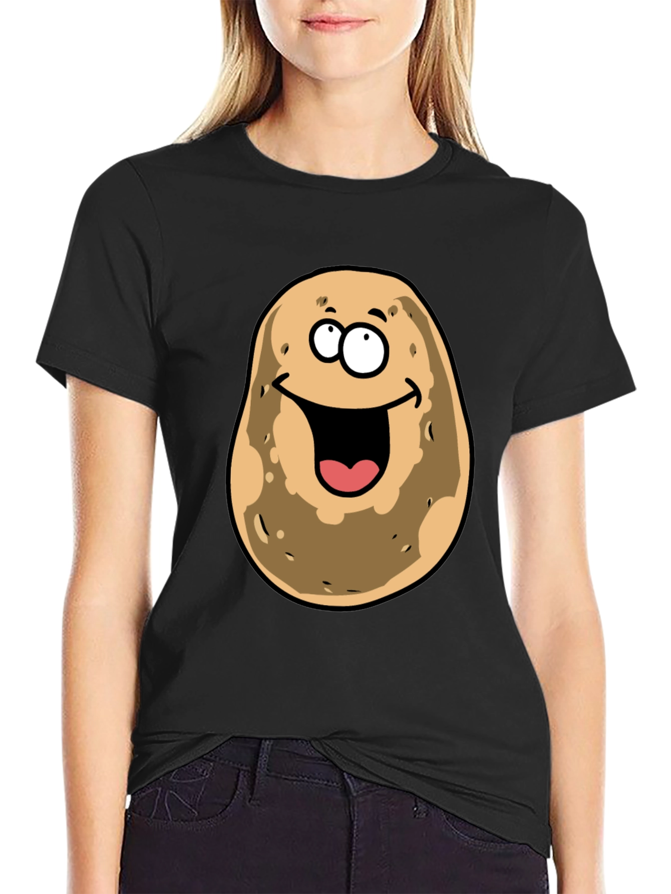 Black Funny Potato Face Black Graphic Tee view 2
