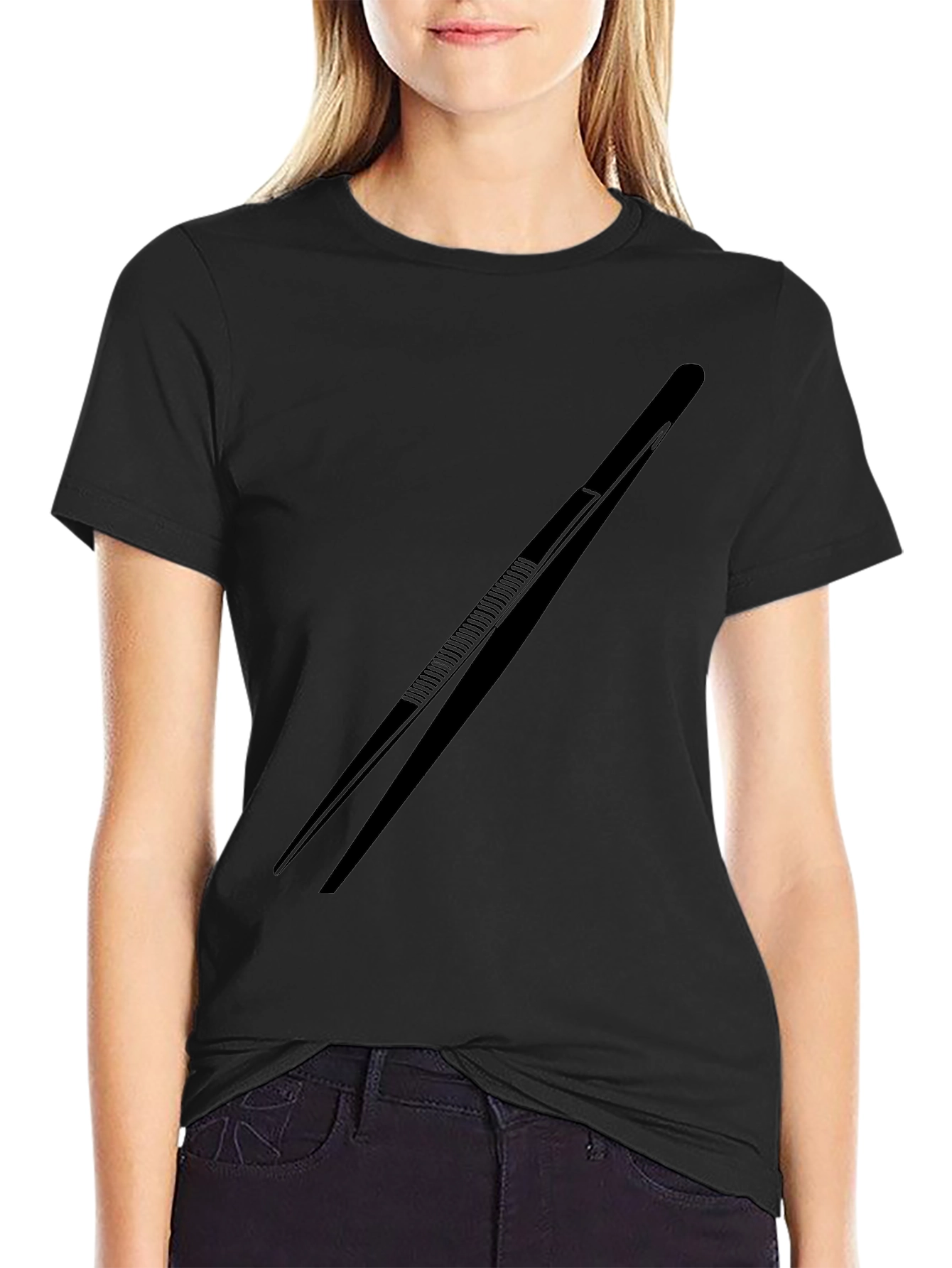 Black Tweezers Graphic Tee - Black Cotton Blend T-Shirt view 2