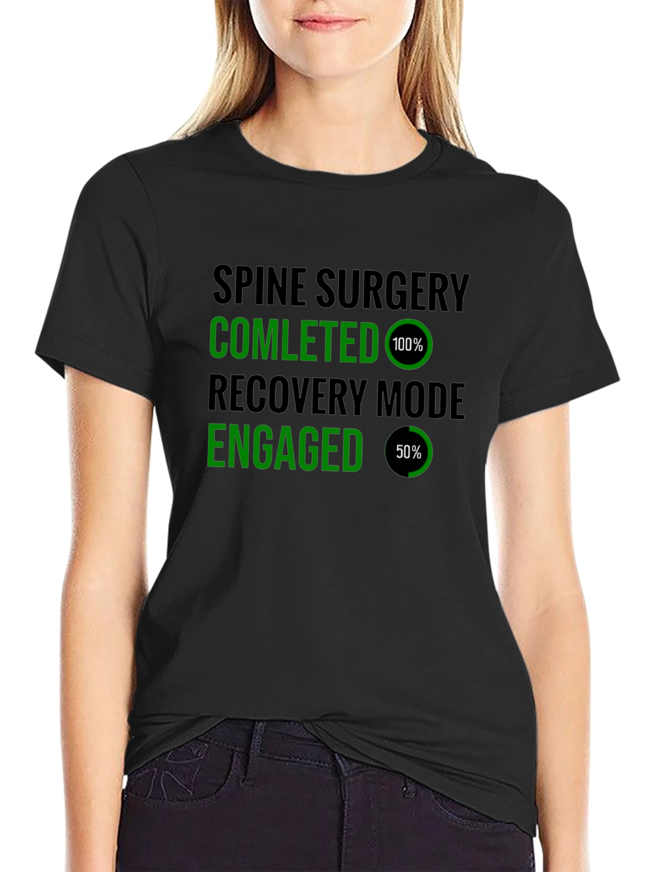 Black Spine Surgery Recovery Mode T-Shirt view 2